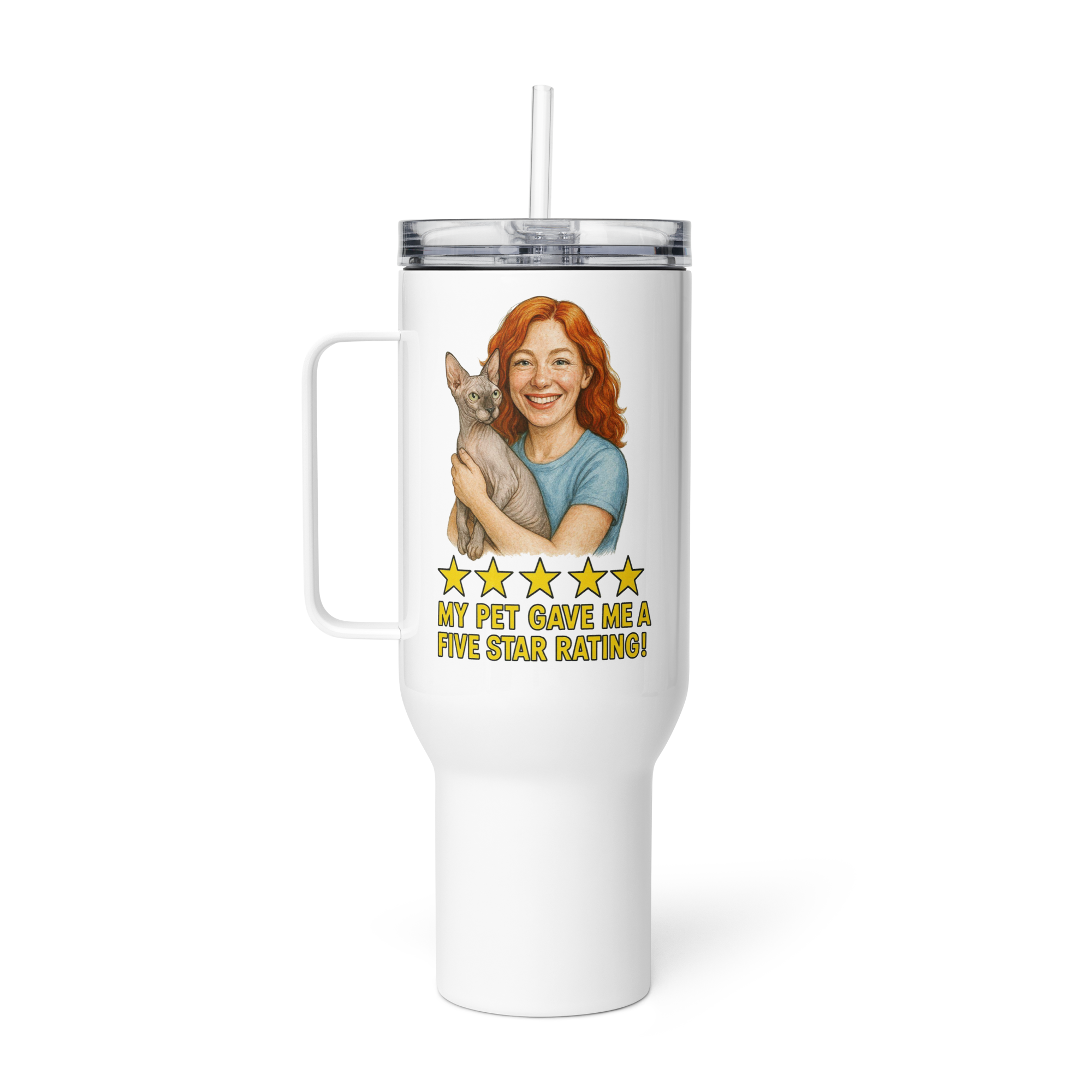 Red Hair Woman with Sphynx Cat Travel Mug