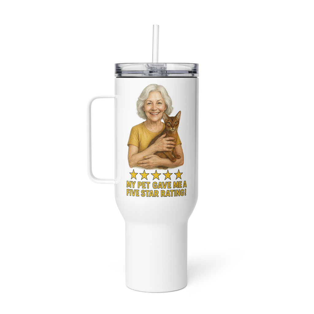 Salt & Pepper Woman with Abyssinian Cat GOLD Travel Mug