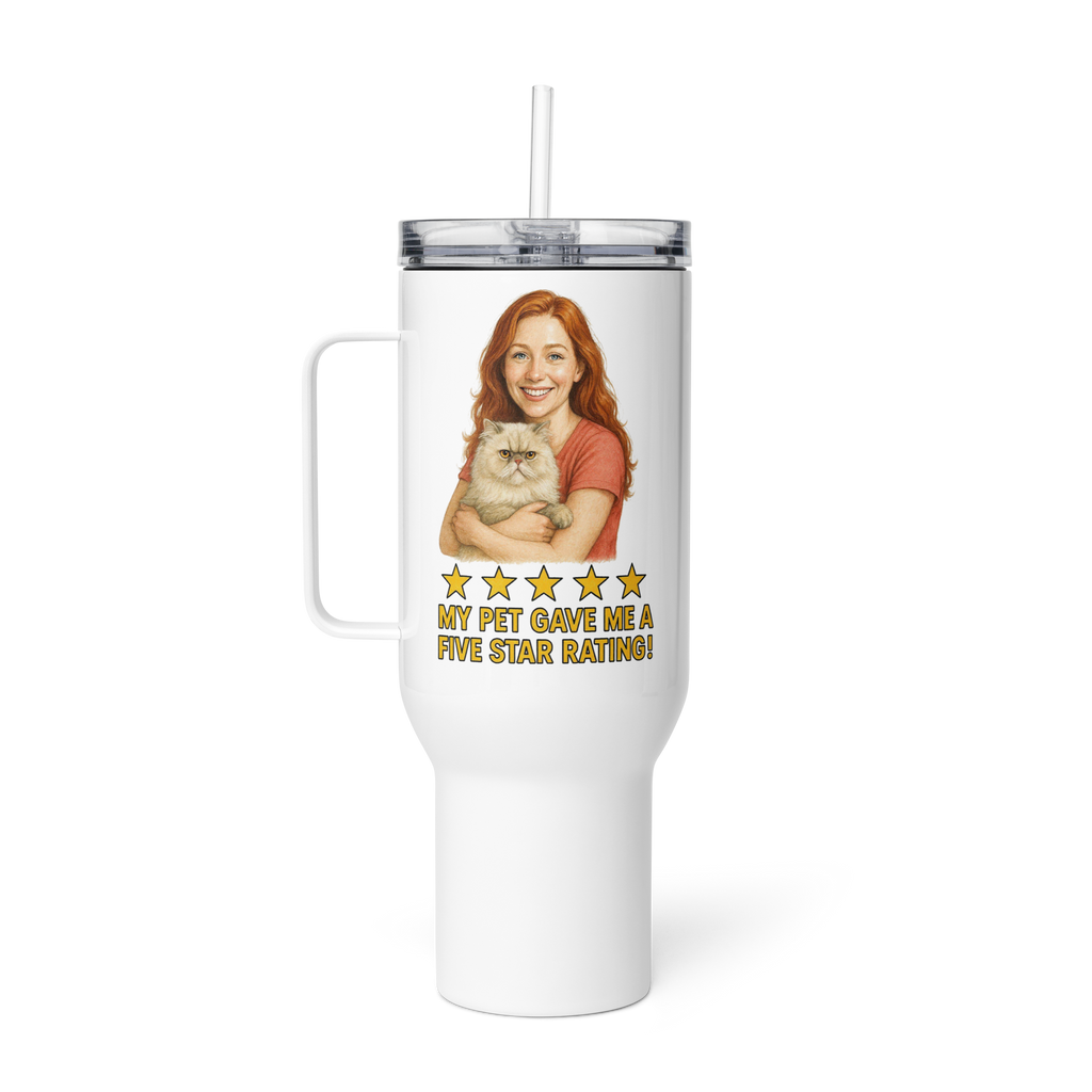 Red Hair Woman with Persian Cat Travel Mug
