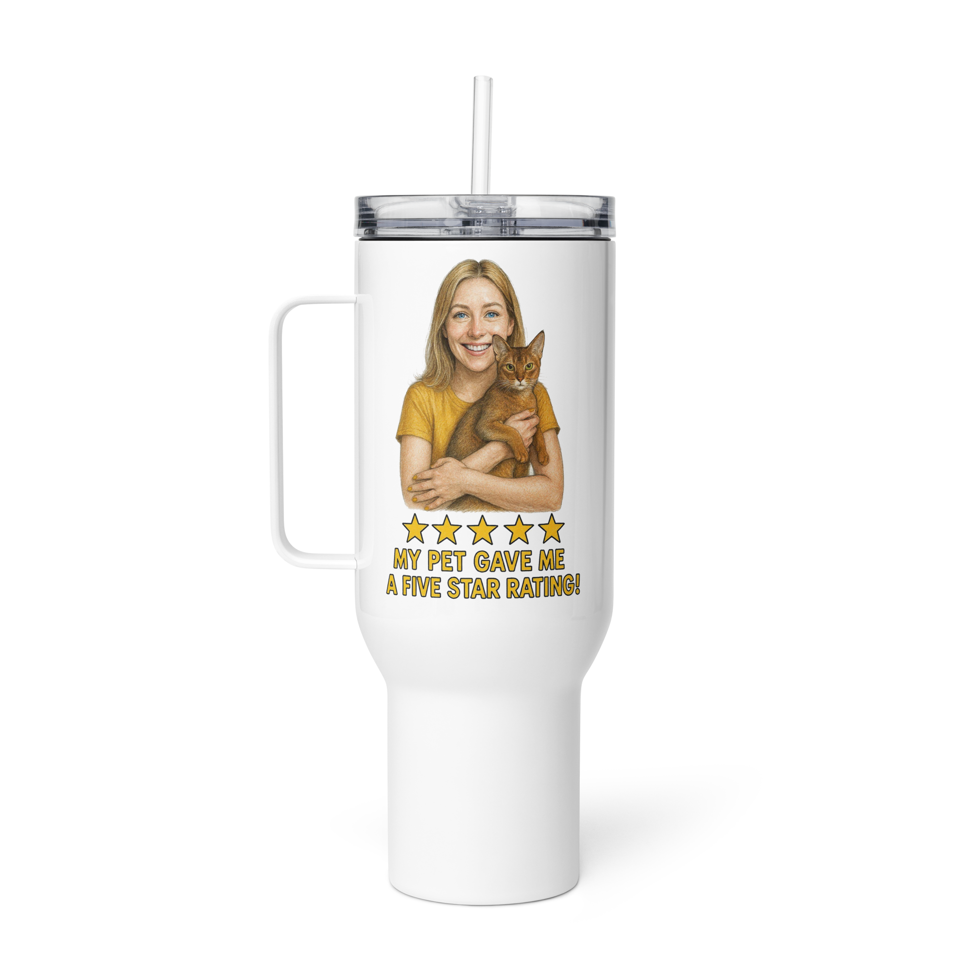 Blonde Woman GOLD Shirt with Abyssinian Travel Mug