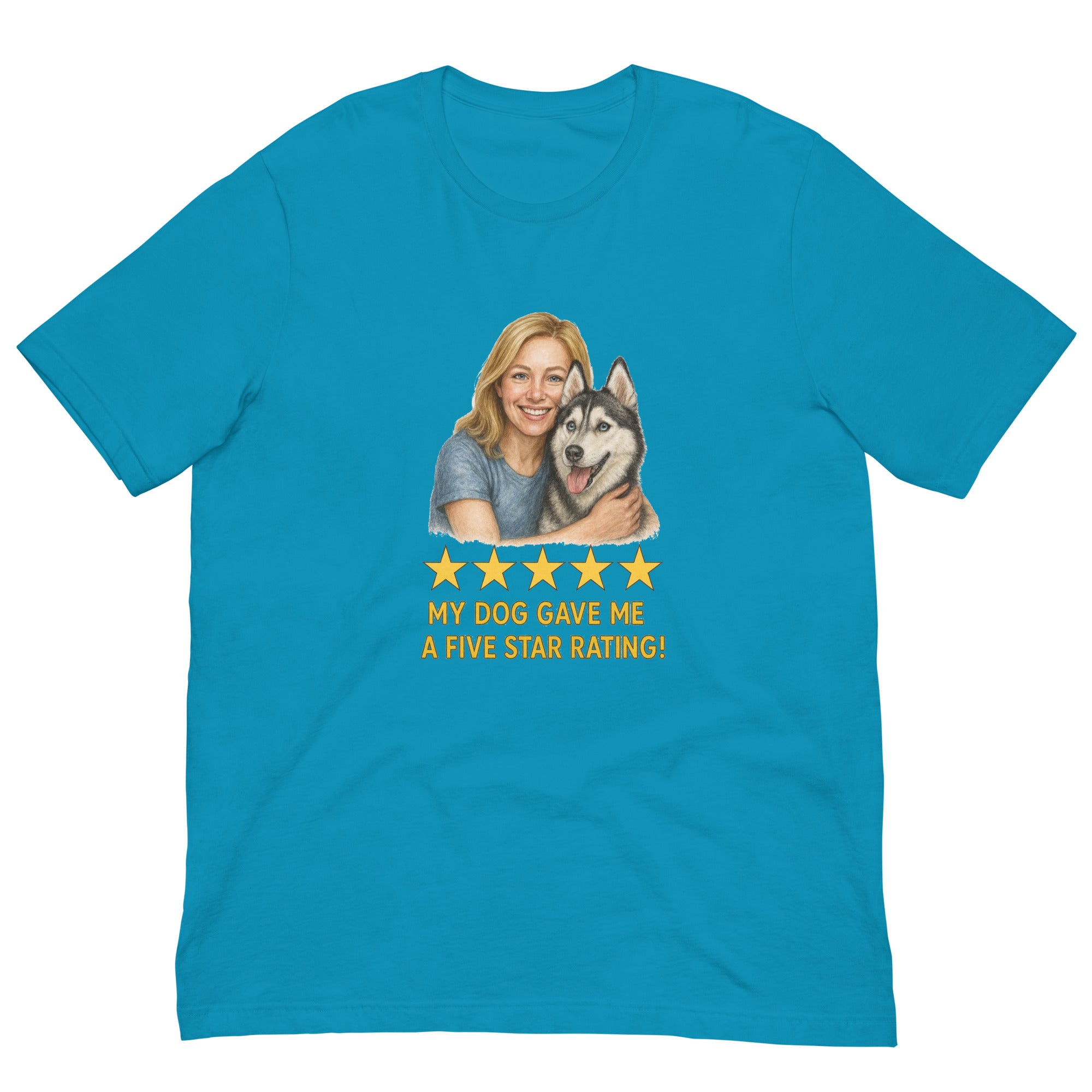 Blonde Woman with Alaskan Husky graphic tee - aqua