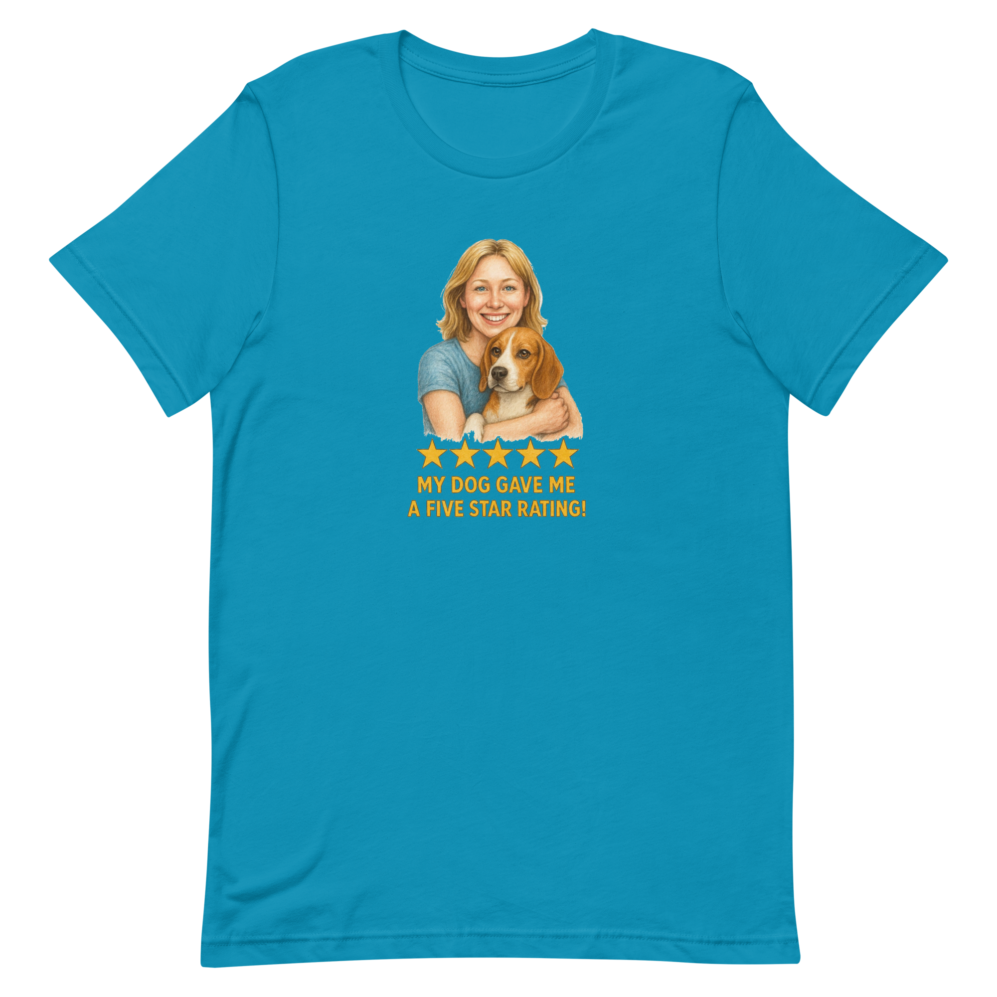 Blonde Woman with Beagle graphic tee - aqua