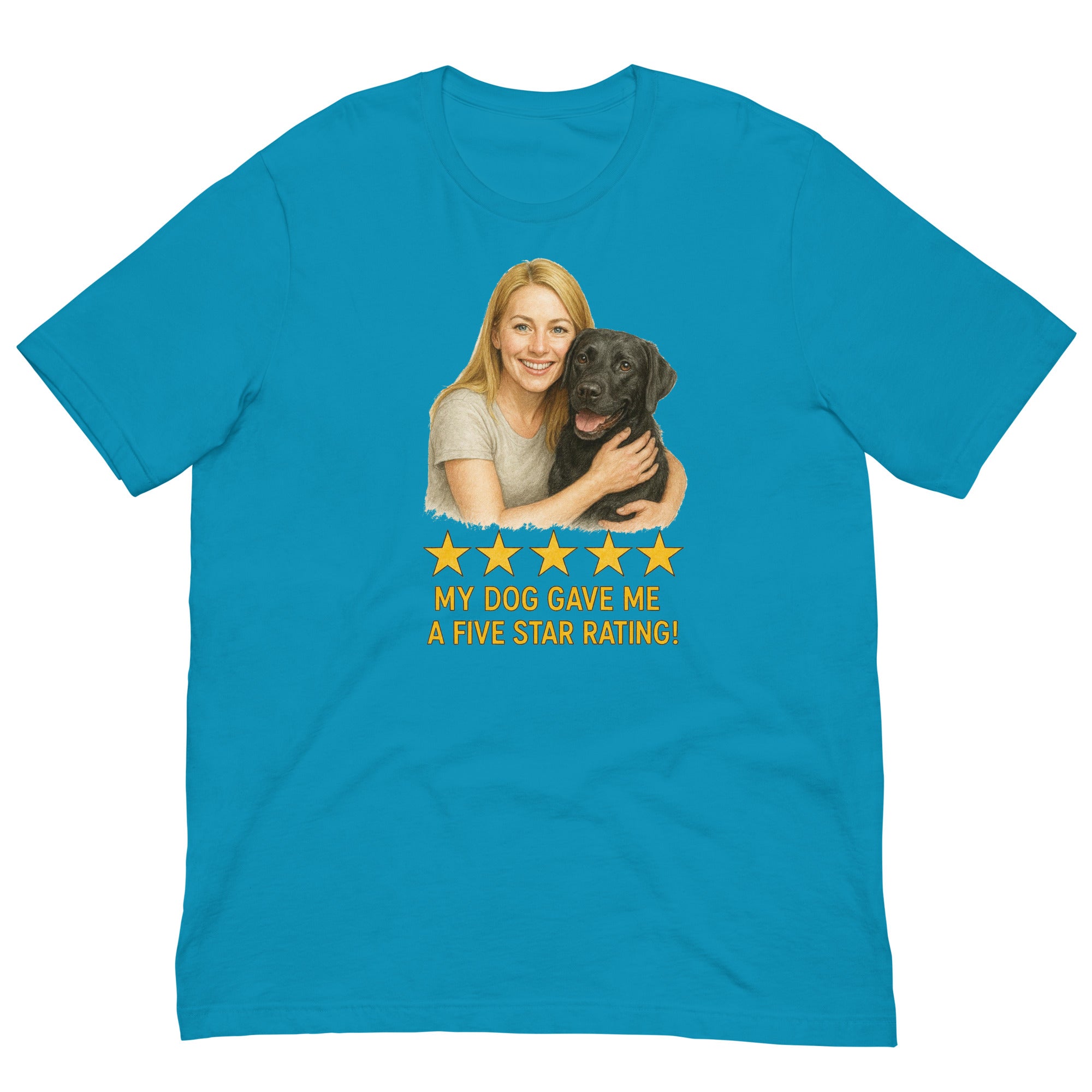 Blonde Woman with Black Labrador graphic tee - aqua