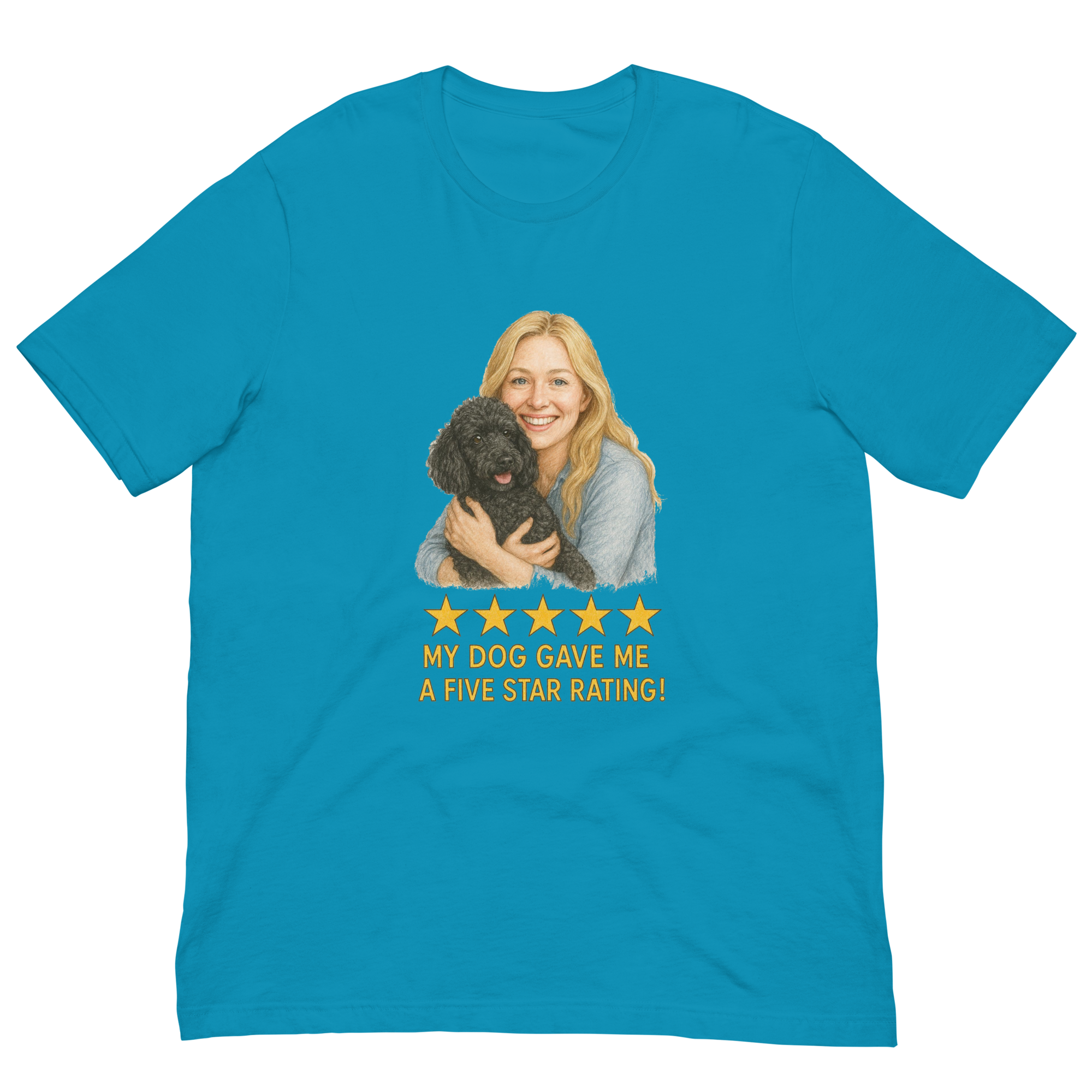Blonde Woman with Black Poodle graphic tee - aqua