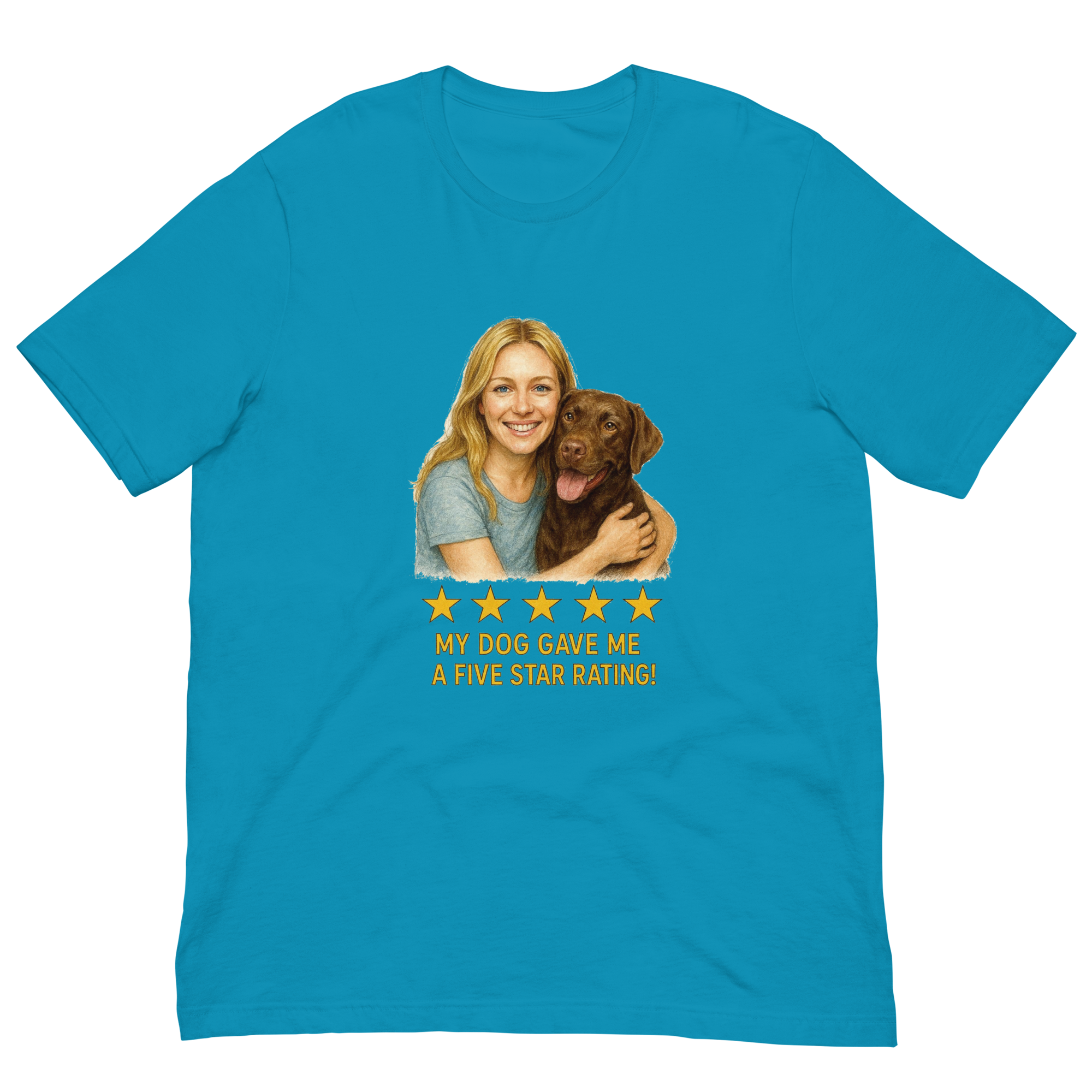 Blonde Woman with Chocolate Labrador graphic tee - aqua