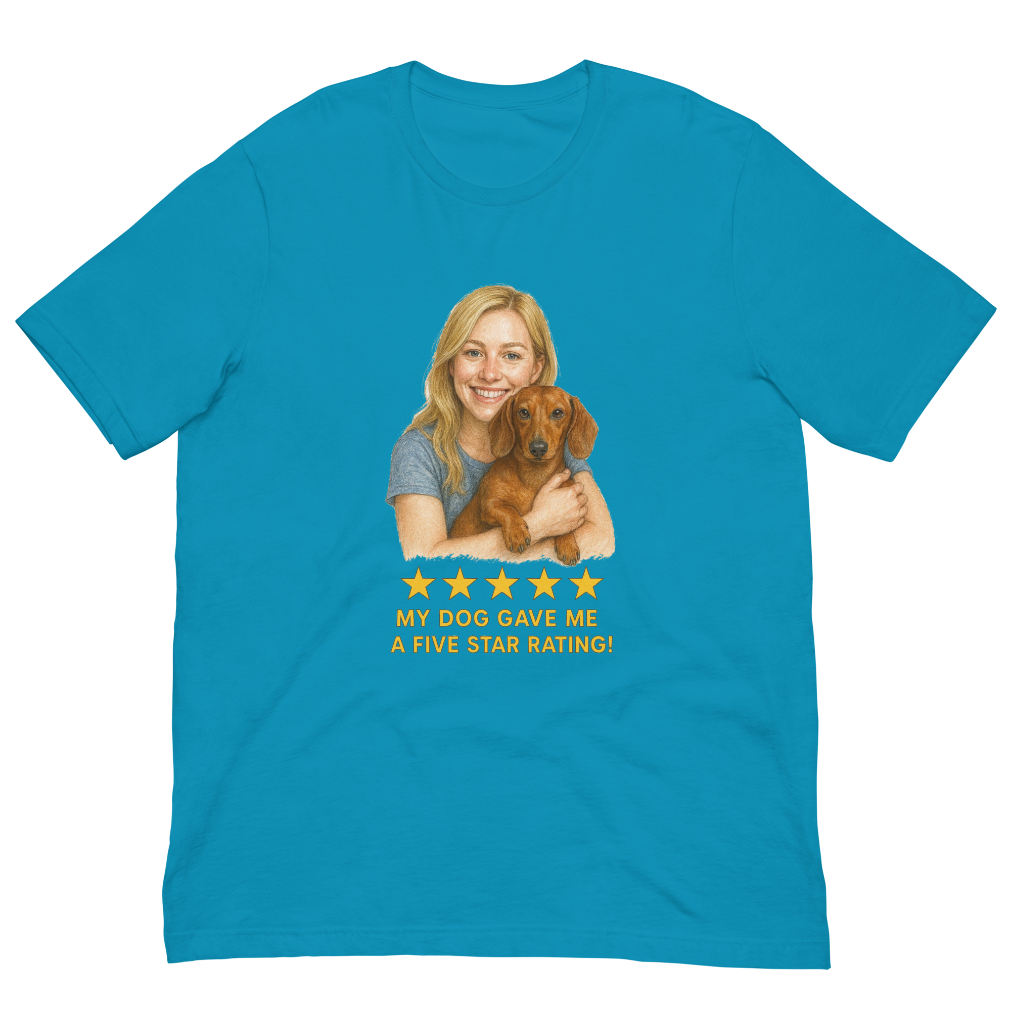 Blonde Woman with Dachshund graphic tee - aqua