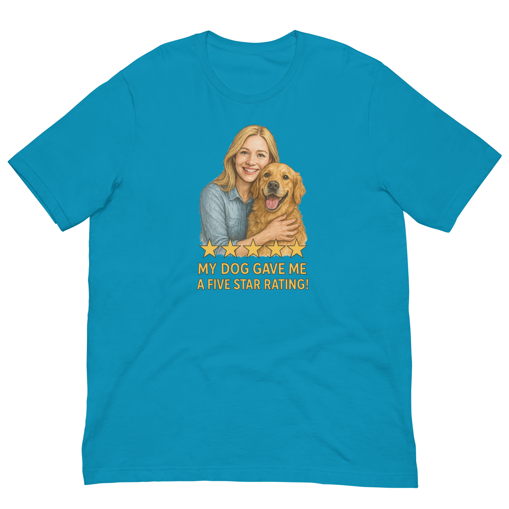 Blonde Woman with Golden Retriever graphic tee - aqua