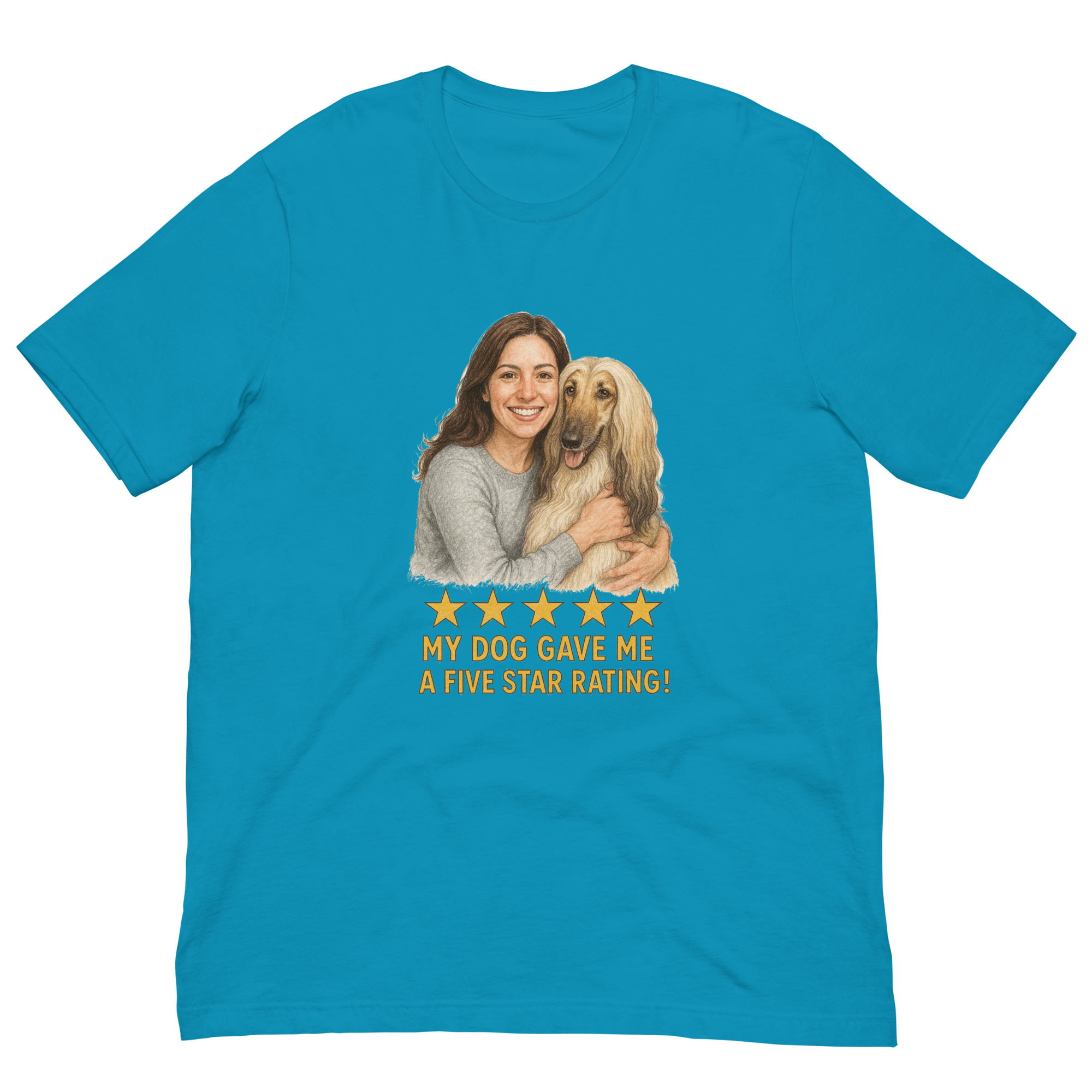 Brunette Woman with Afghan Hound graphic tee - aqua