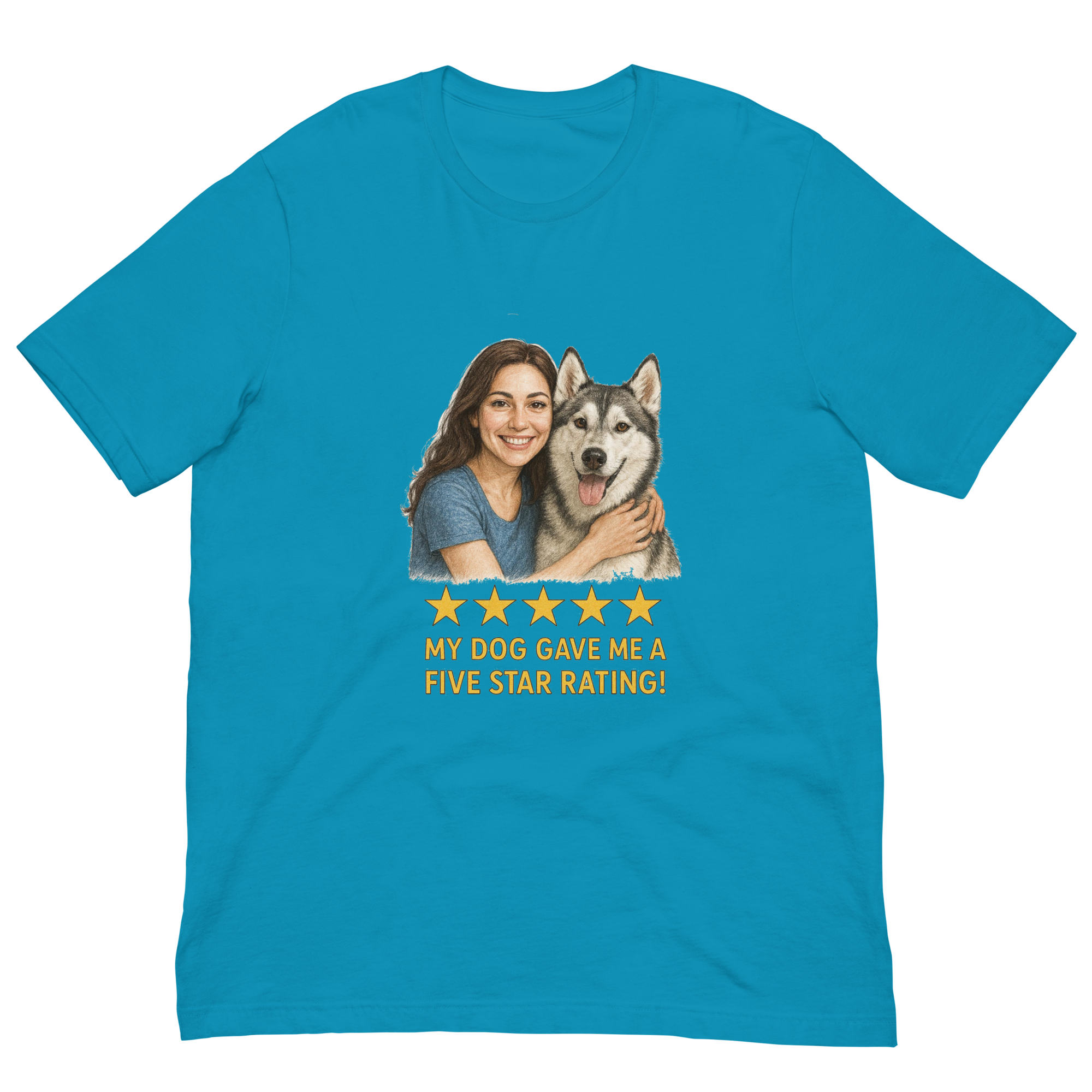 Brunette Woman with Alaskan Husky graphic tee - aqua