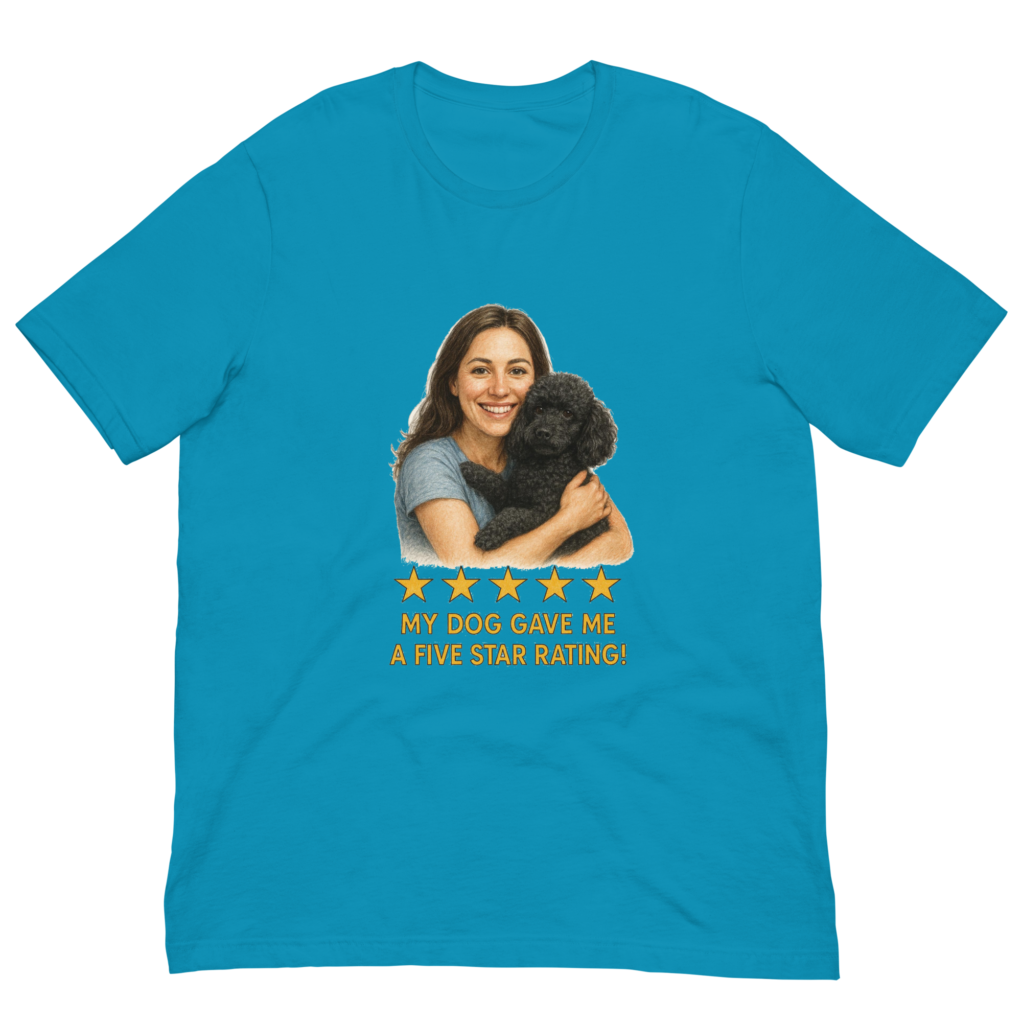 Brunette Woman with Black Poodle graphic tee - aqua