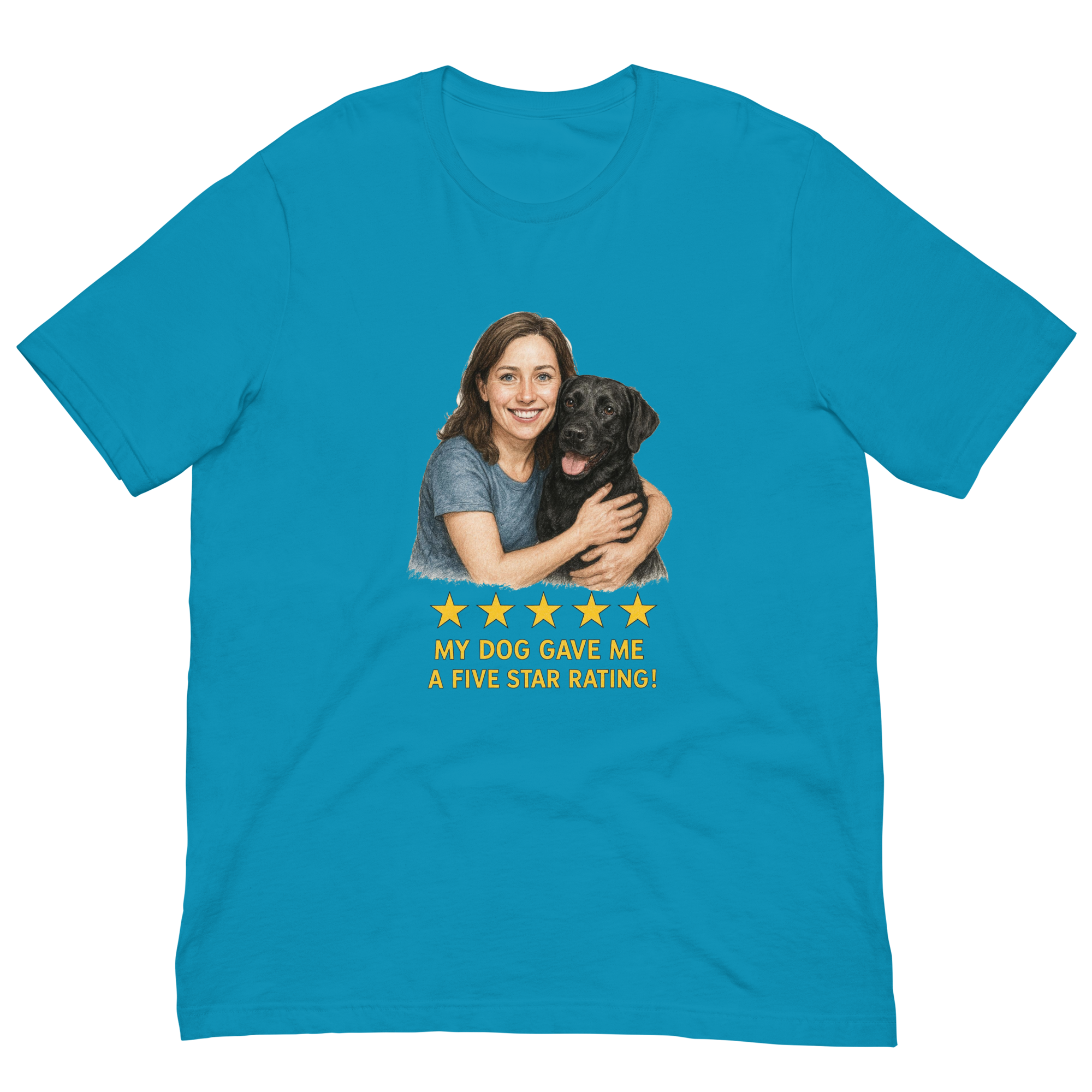 Brunette Woman with Black Labrador graphic tee - aqua