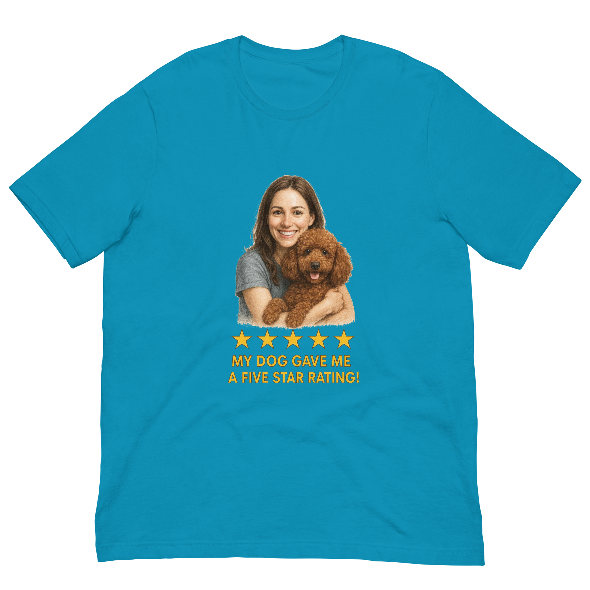 Brunette Woman with Brown Poodle graphic tee - aqua