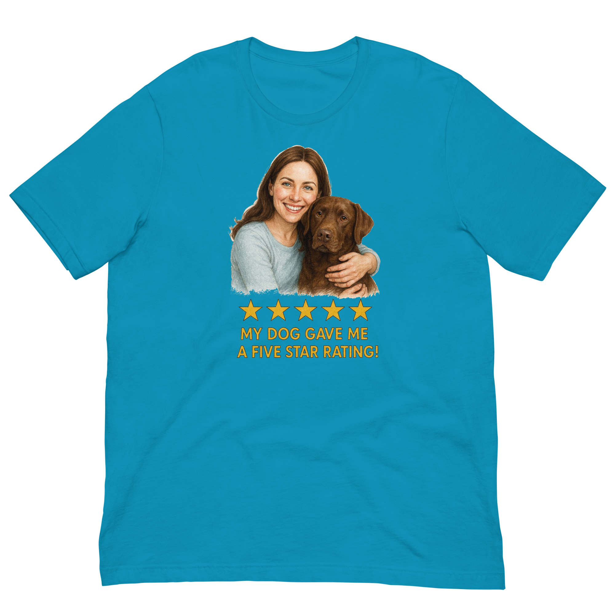 Brunette Woman with Chocolate Labrador graphic tee - aqua