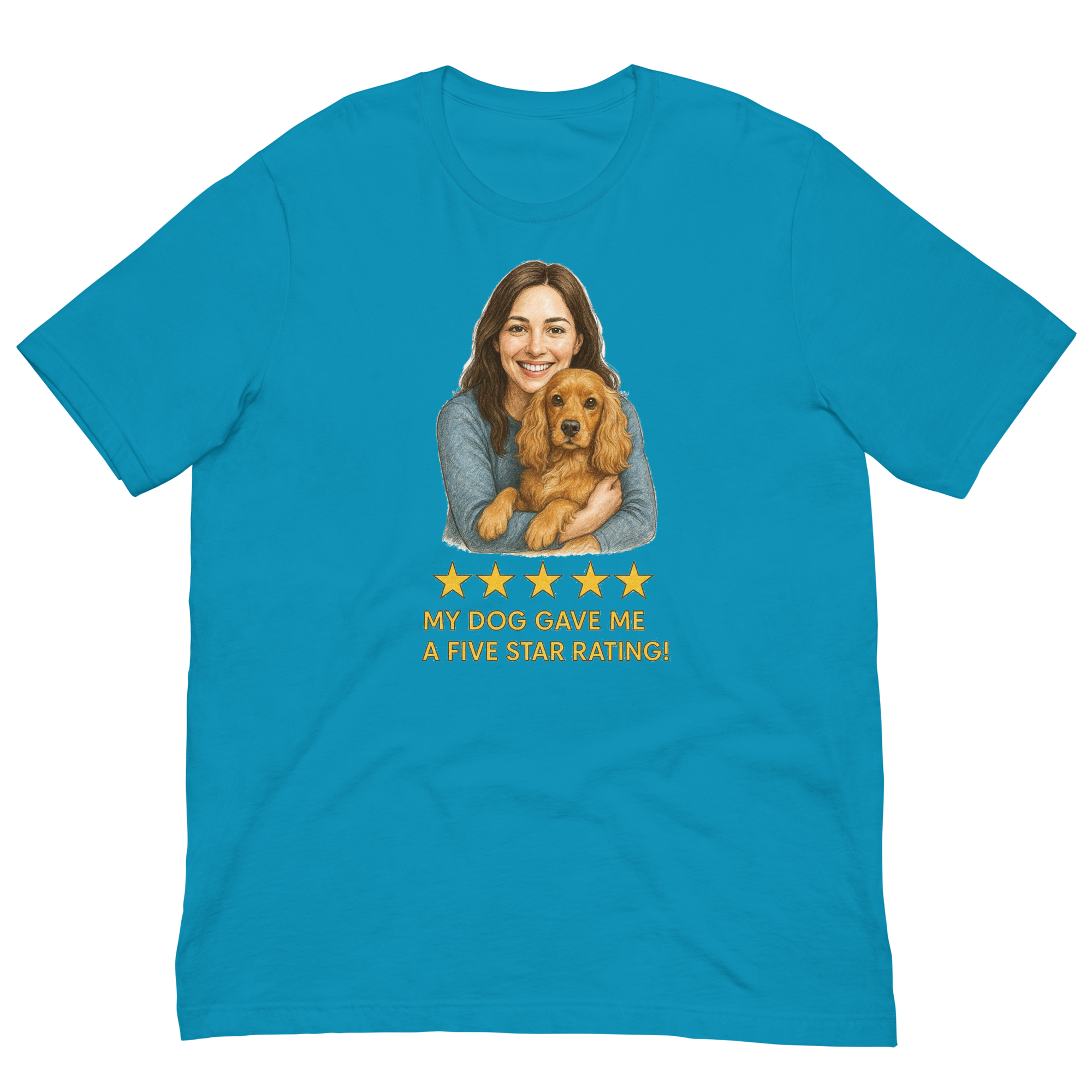 Brunette Woman with Cocker Spaniel graphic tee - aqua