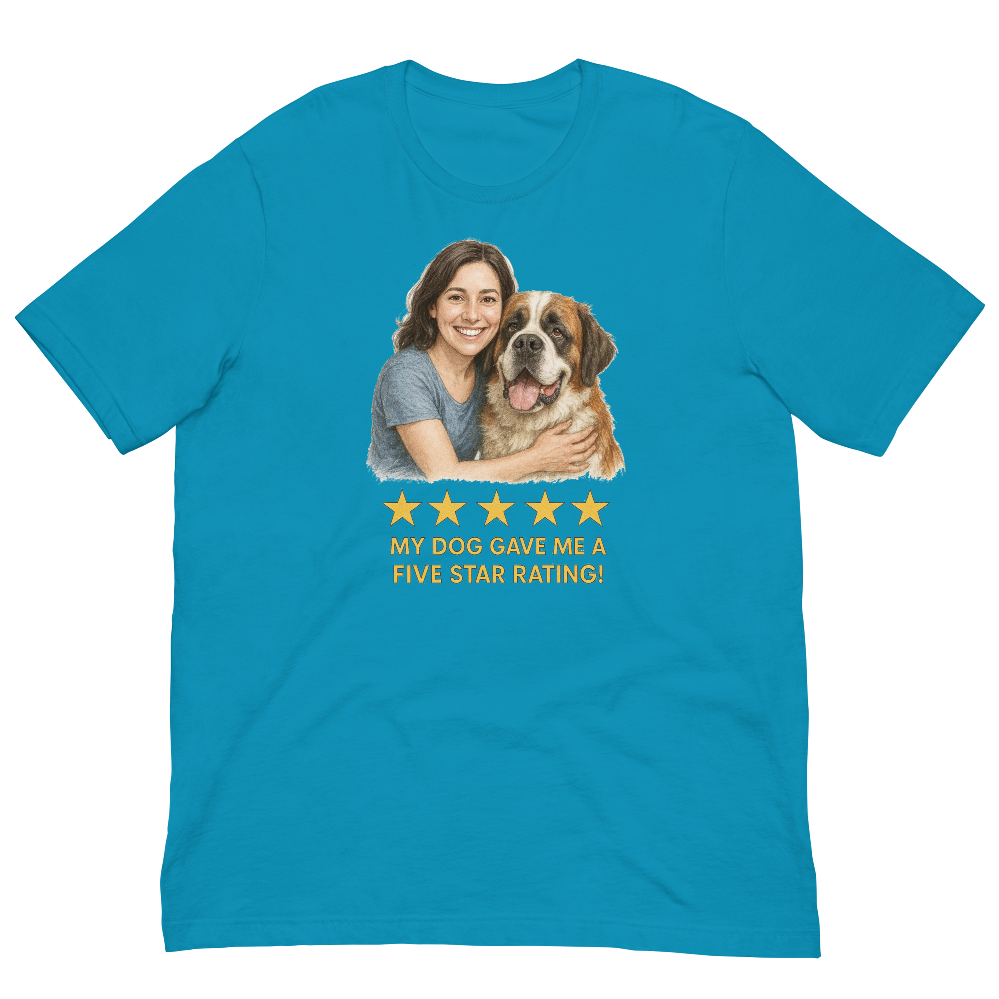 Brunette Woman with Saint Bernard graphic tee - aqua