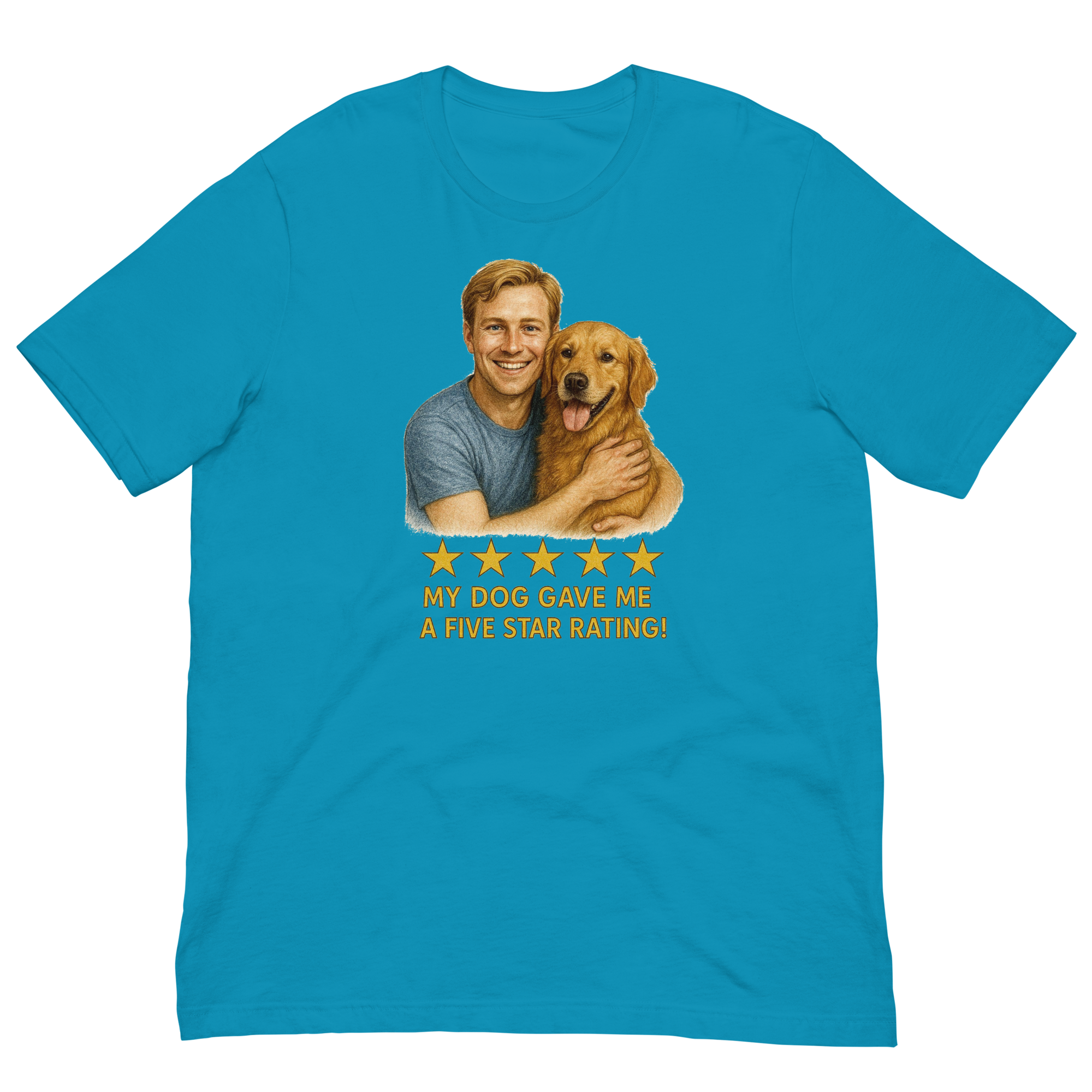Blonde Man with Golden Retriever graphic tee.