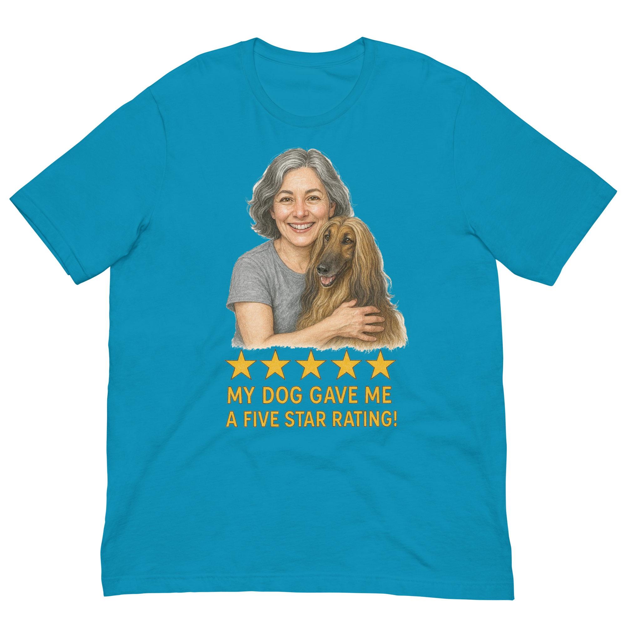 Salt & Pepper Woman with Afghan Hound graphic tee - aqua