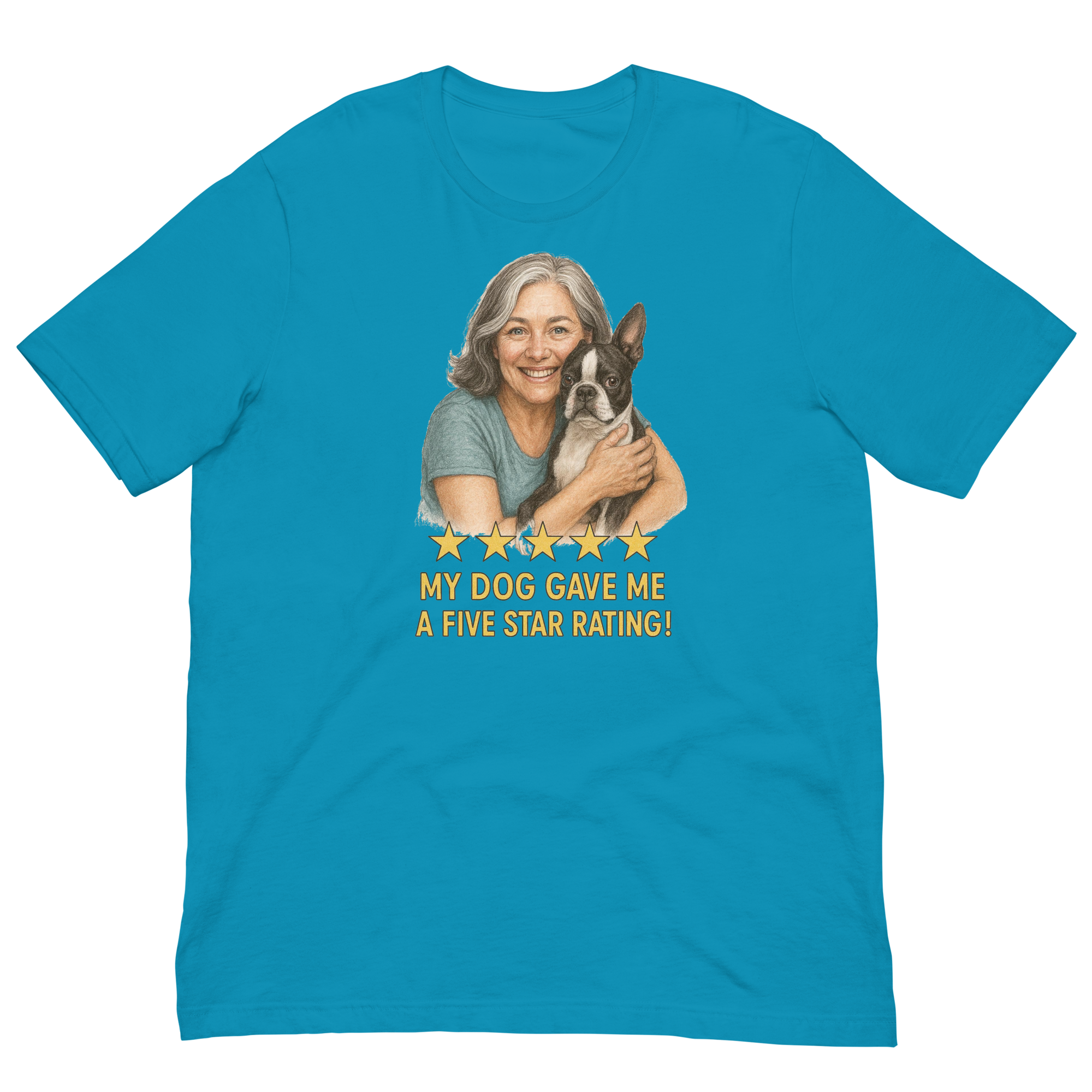 Salt & Pepper Woman with Boston Terrier graphic tee - aqua