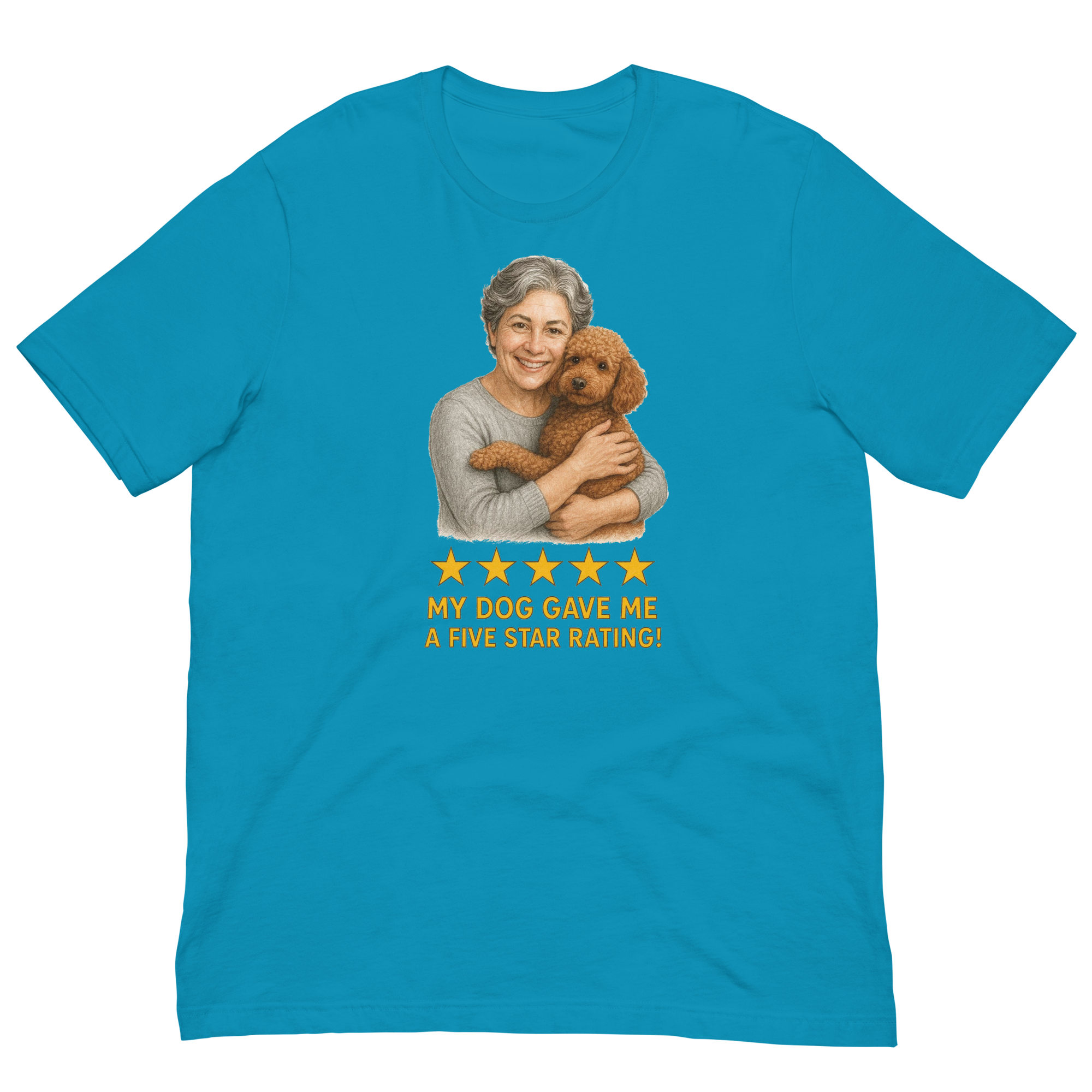 Salt & Pepper Woman with Brown Poodle graphic tee - aqua