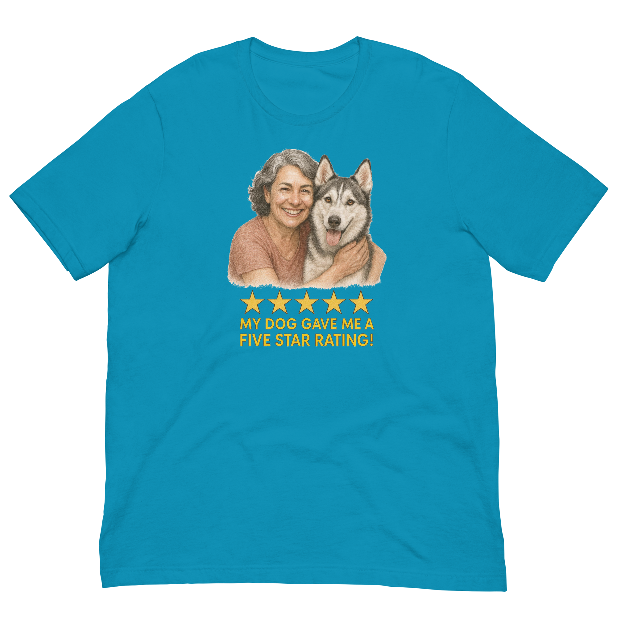 Salt & Pepper Woman with Alaskan Husky graphic tee - aqua