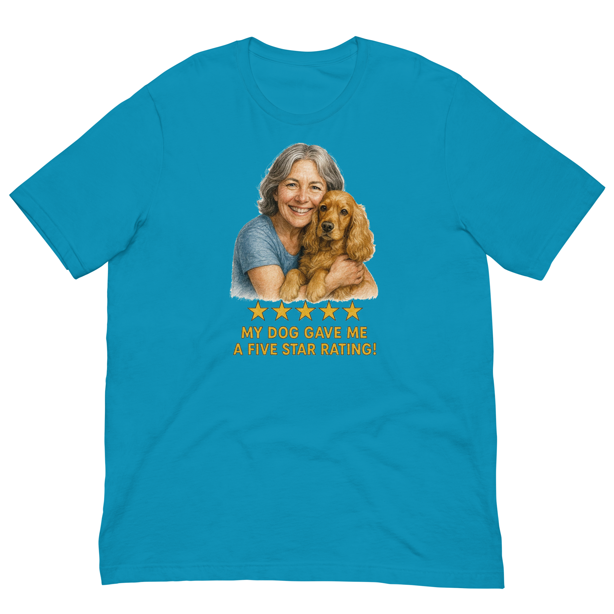 Salt & Pepper Woman with Cocker Spaniel graphic tee - aqua