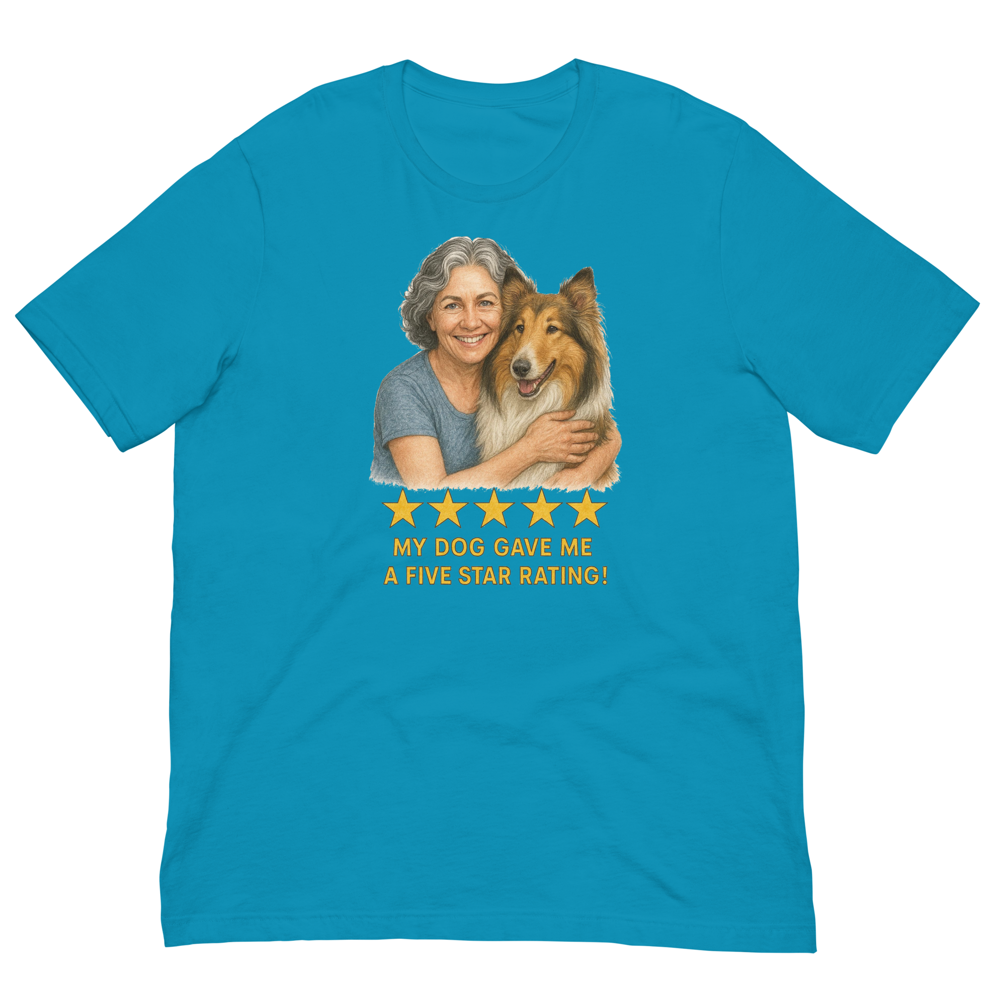 Salt & Pepper Woman with Collie graphic tee - aqua