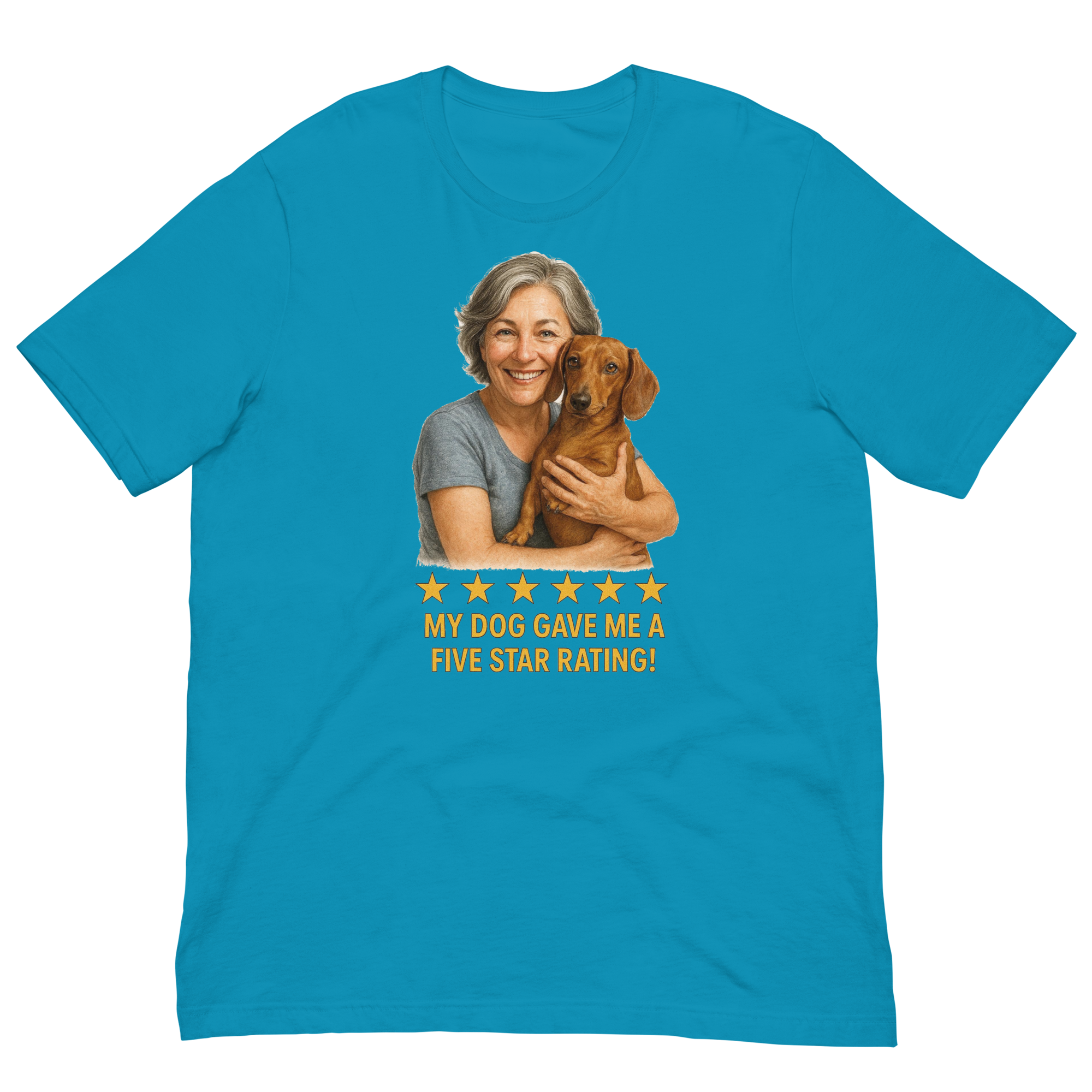 Salt & Pepper Woman with Dachshund graphic tee - aqua