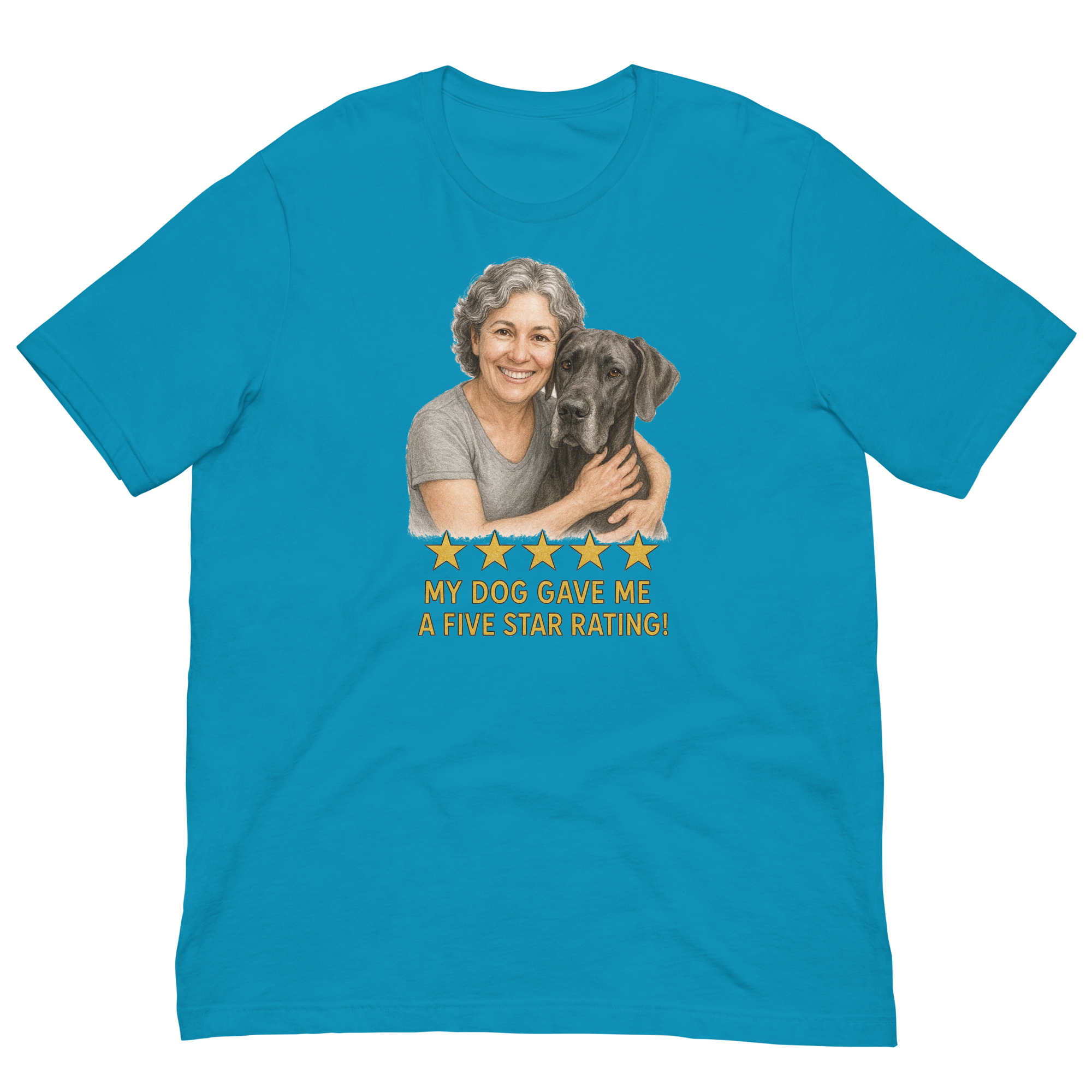 Salt & Pepper Woman with Great Dane graphic tee - aqua