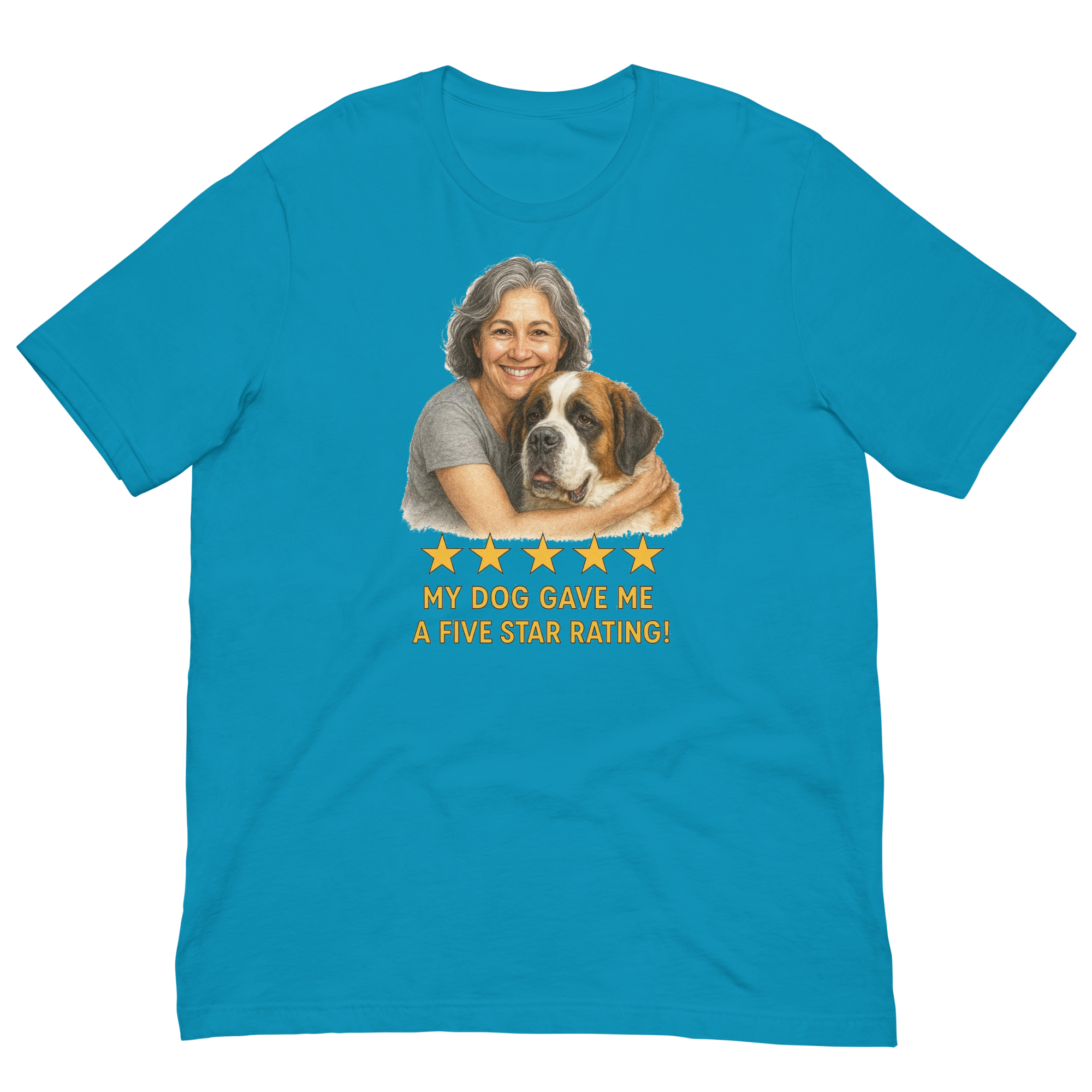 Salt & Pepper Woman with Saint Bernard graphic tee - aqua