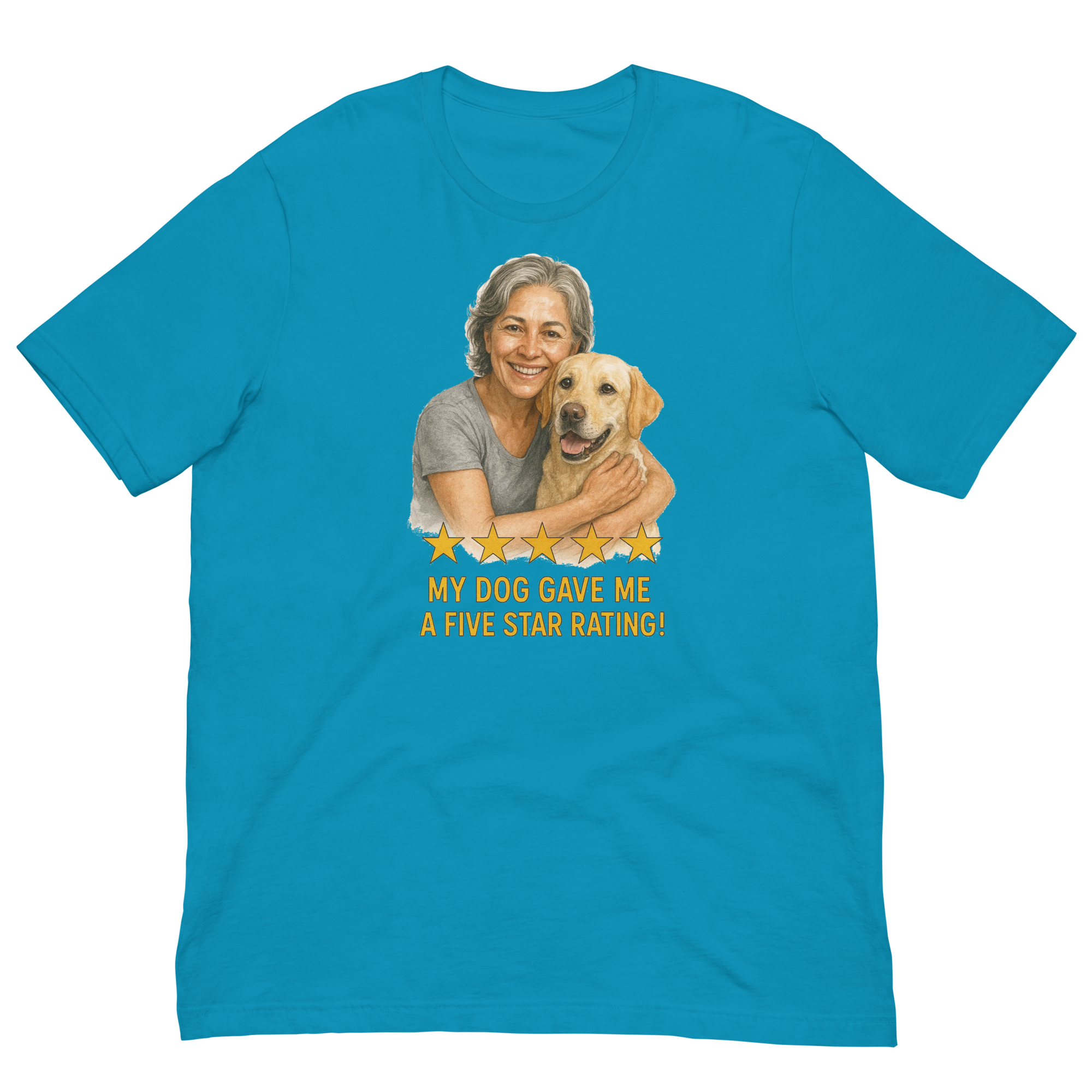 Salt & Pepper Woman with Yellow Labrador graphic tee - aqua