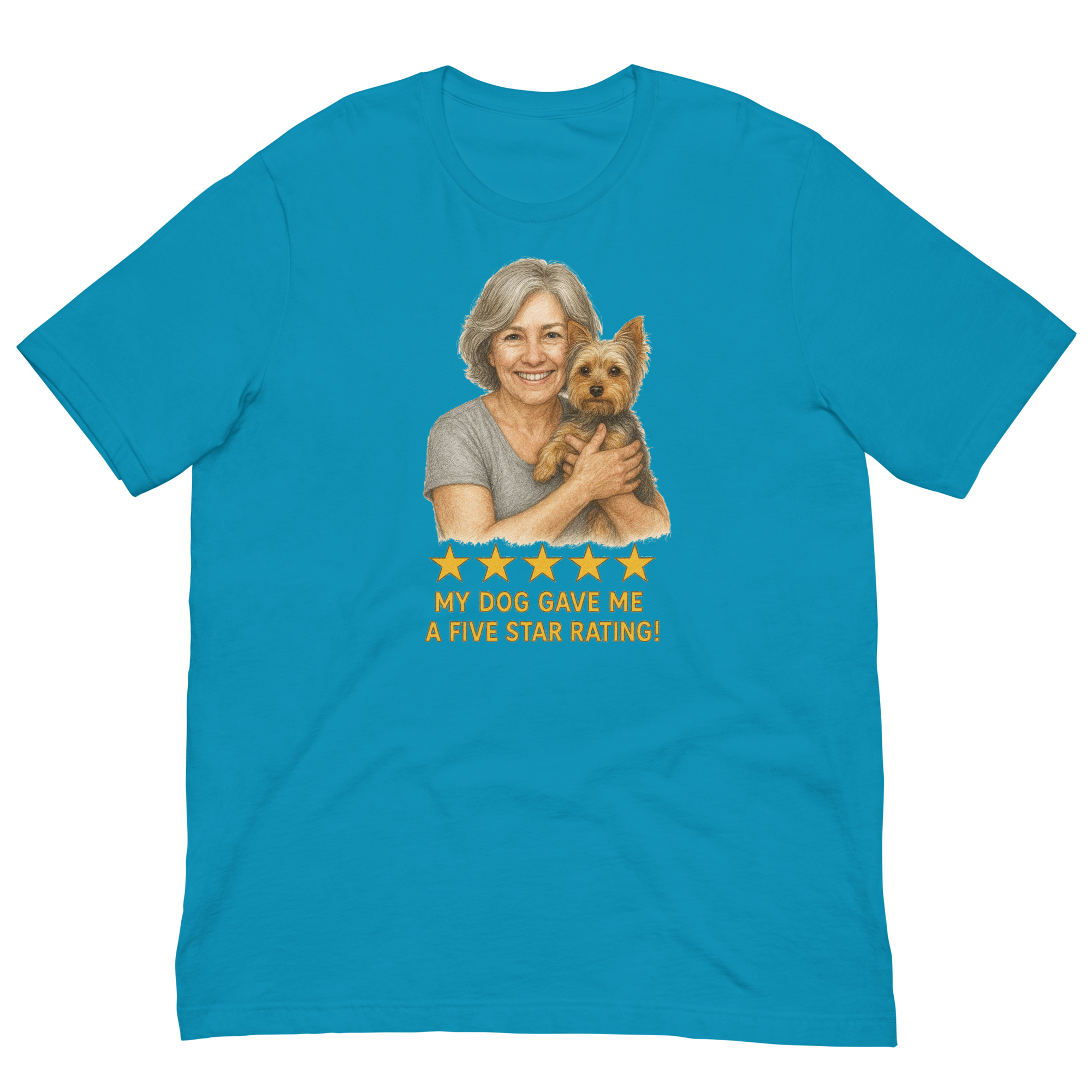 Salt & Pepper Woman with Yorkie graphic tee - aqua