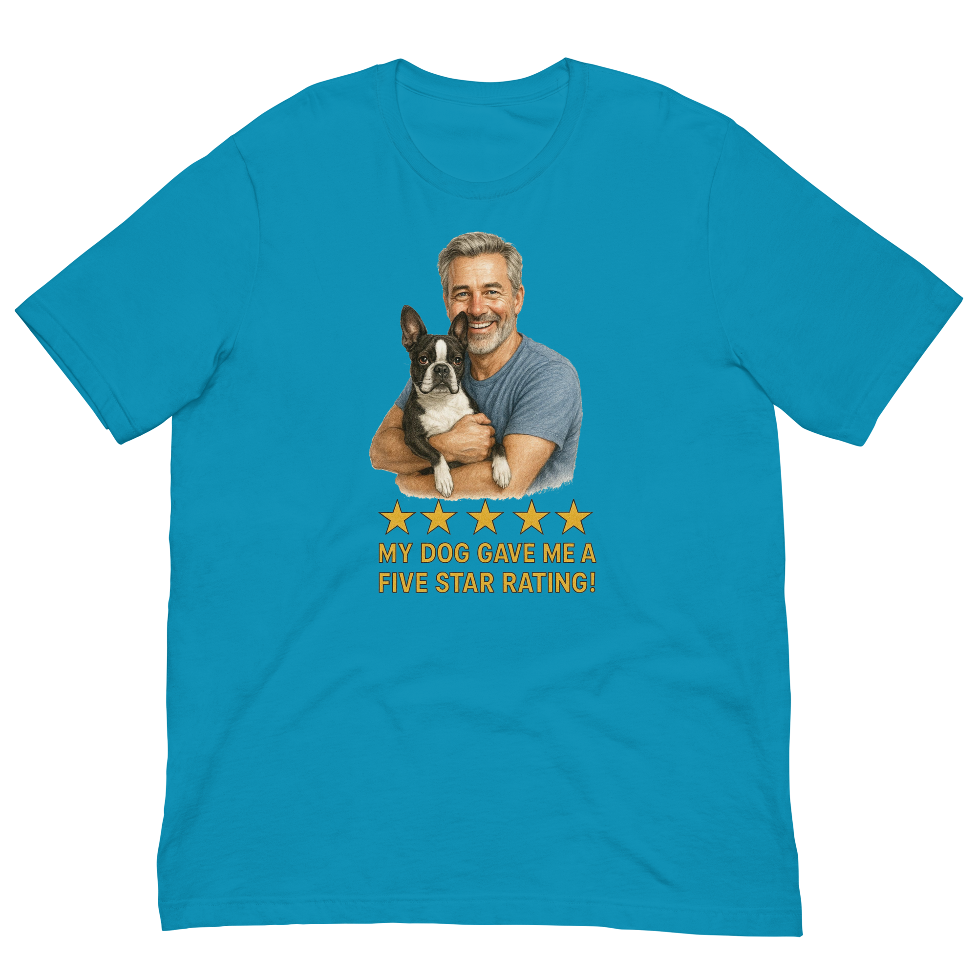 Salt & Pepper Man with Boston Terrier graphic tee.