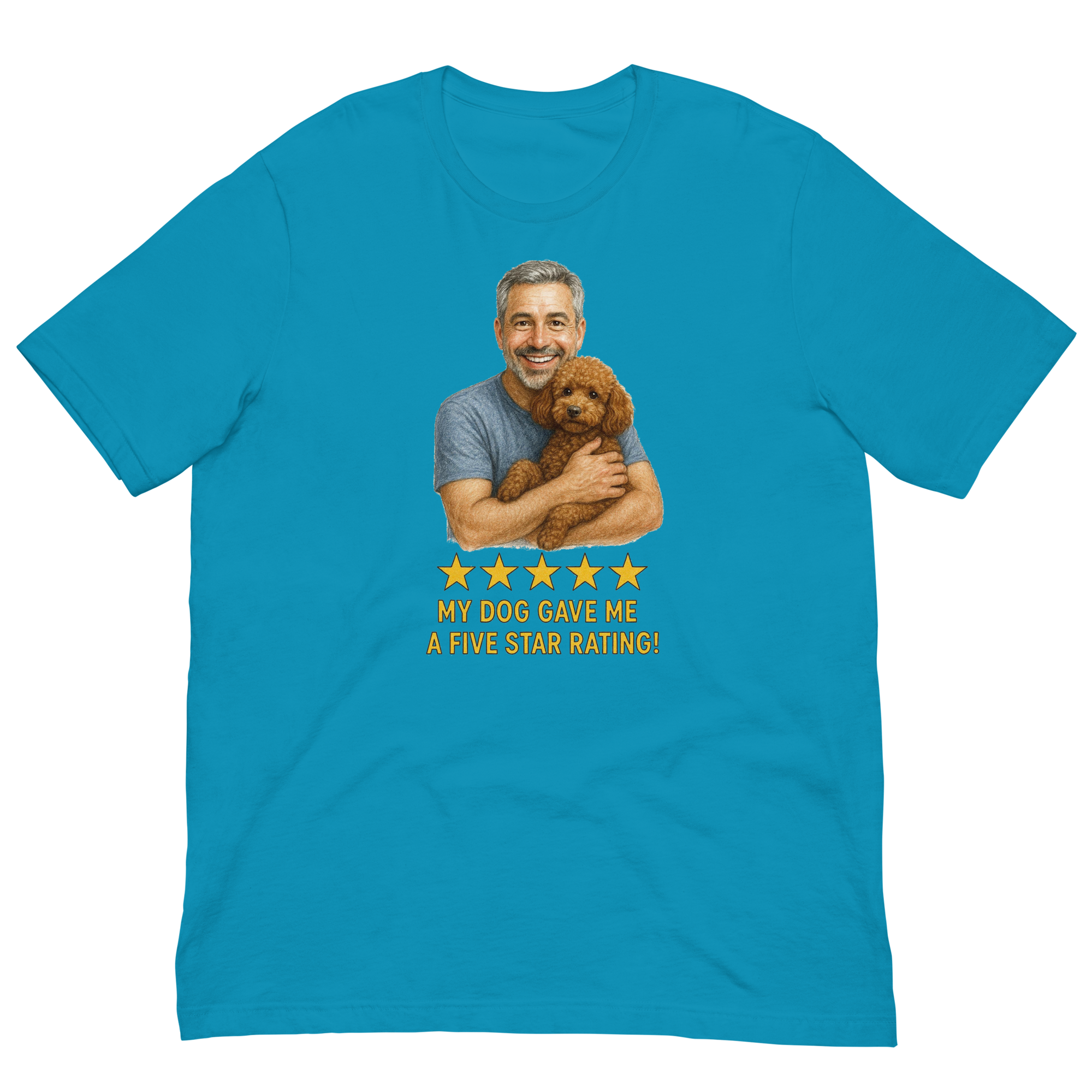 Salt & Pepper Man with Brown Poodle graphic tee.