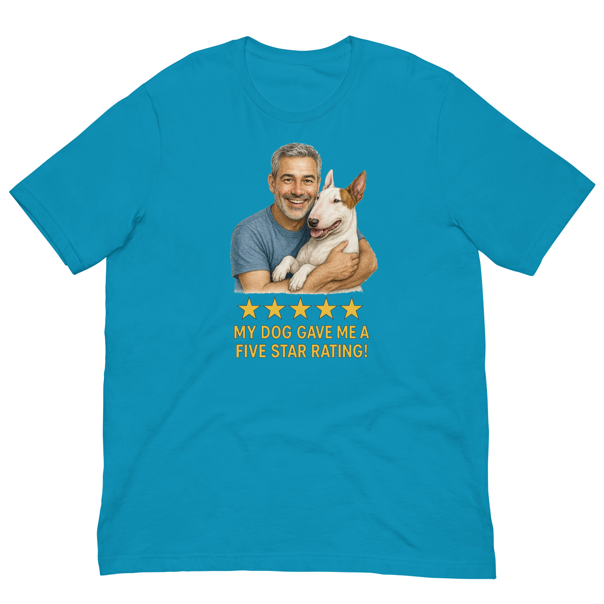 Salt & Pepper Man with Bull Terrier graphic tee.