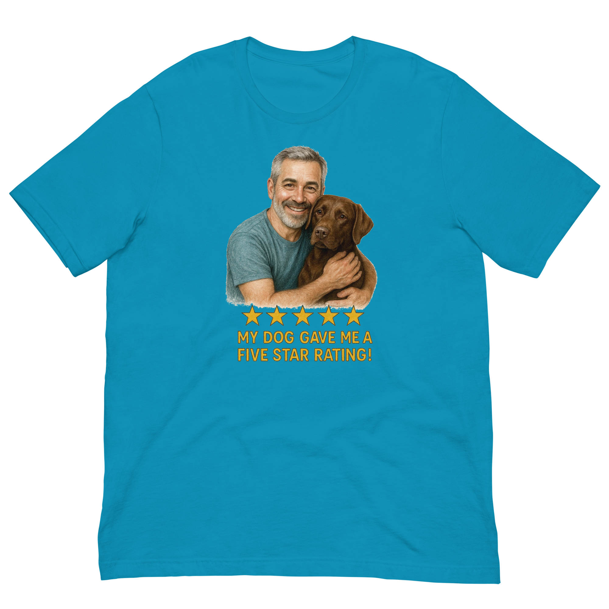 Salt & Pepper Man with Chocolate Labrador graphic tee.