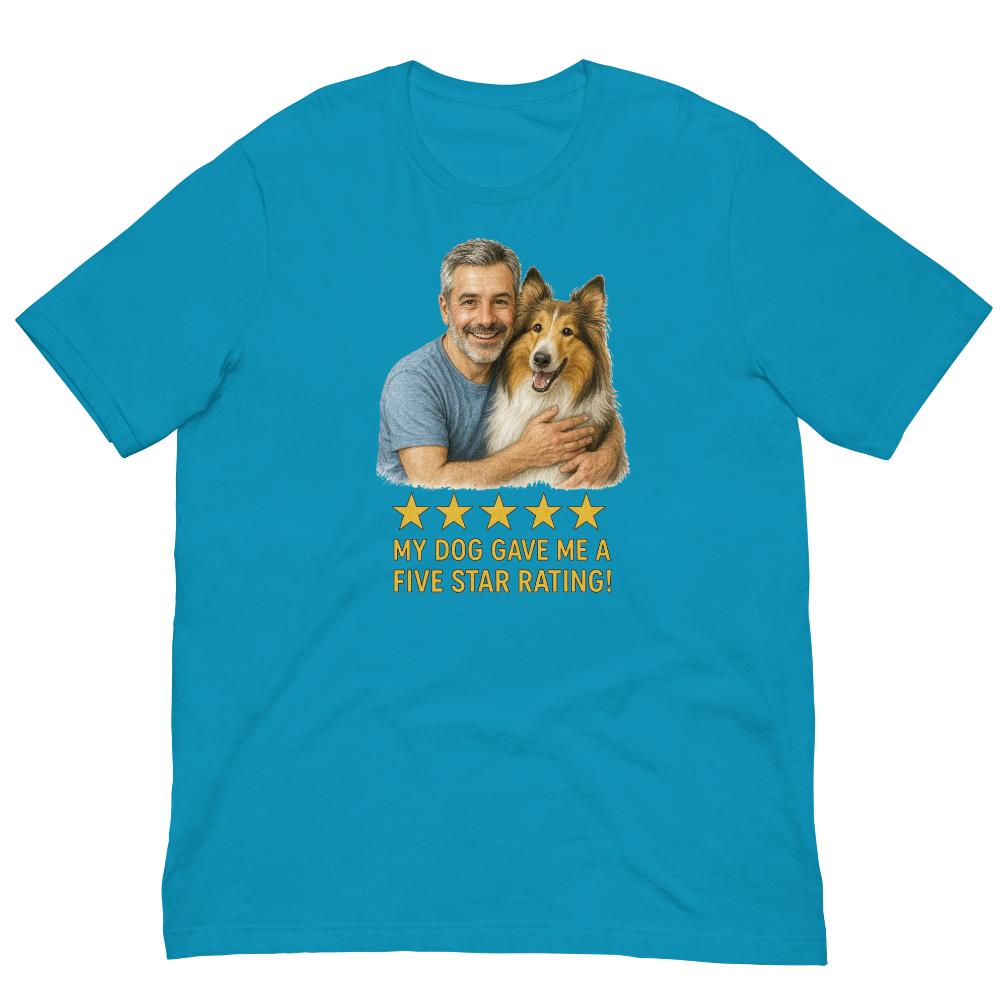 Salt & Pepper Man with Collie graphic tee.