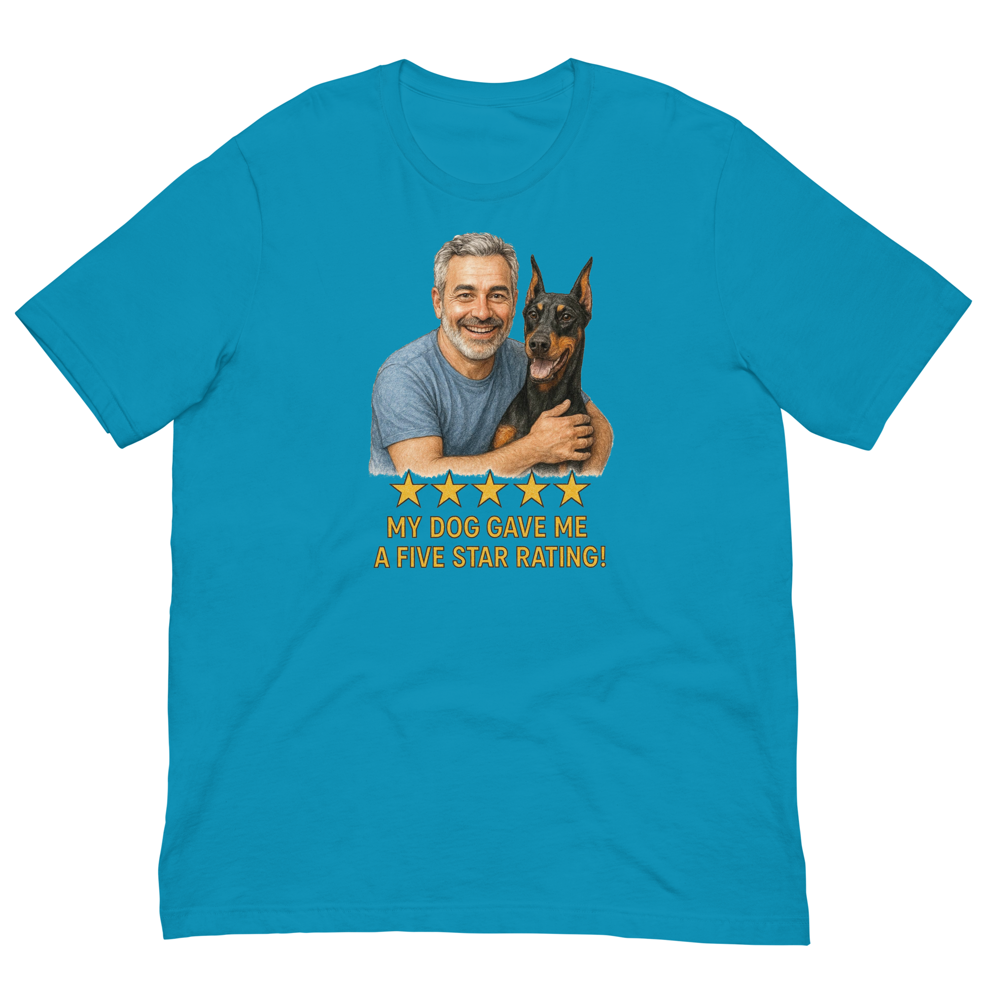 Salt & Pepper Man with Doberman Pinscher graphic tee.