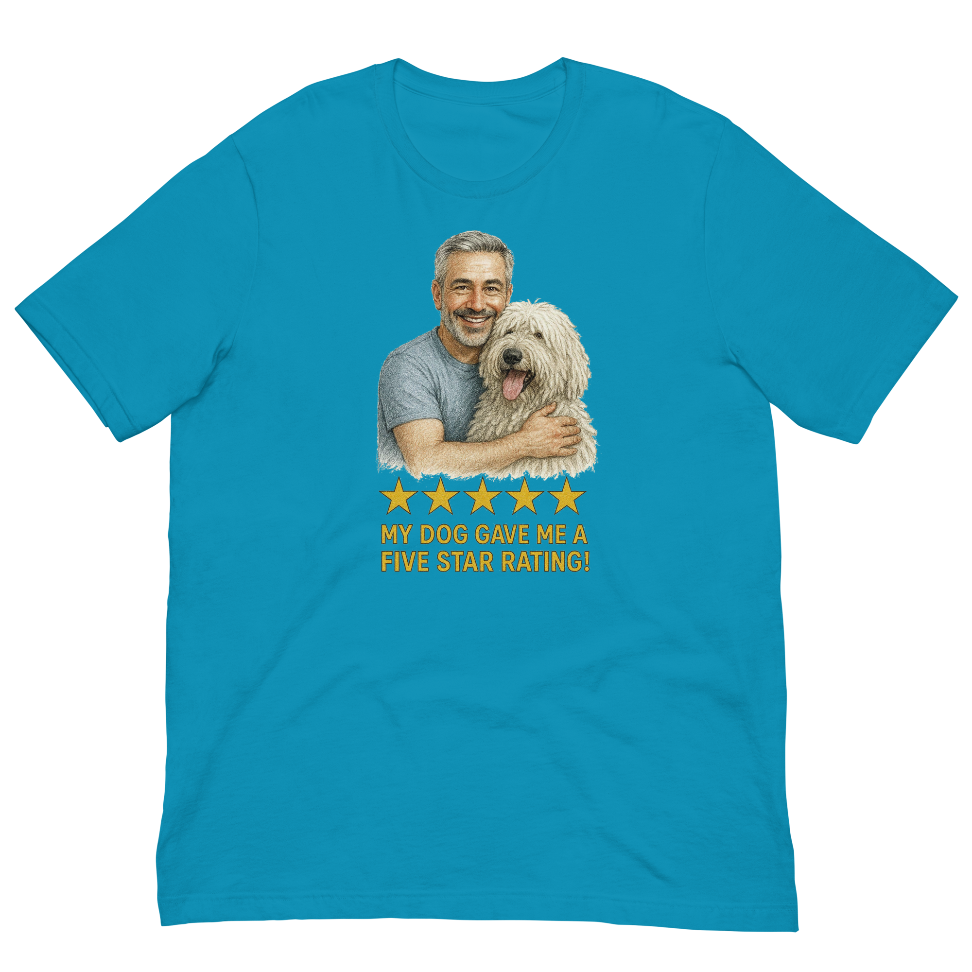 Salt & Pepper Man with Komondor graphic tee.