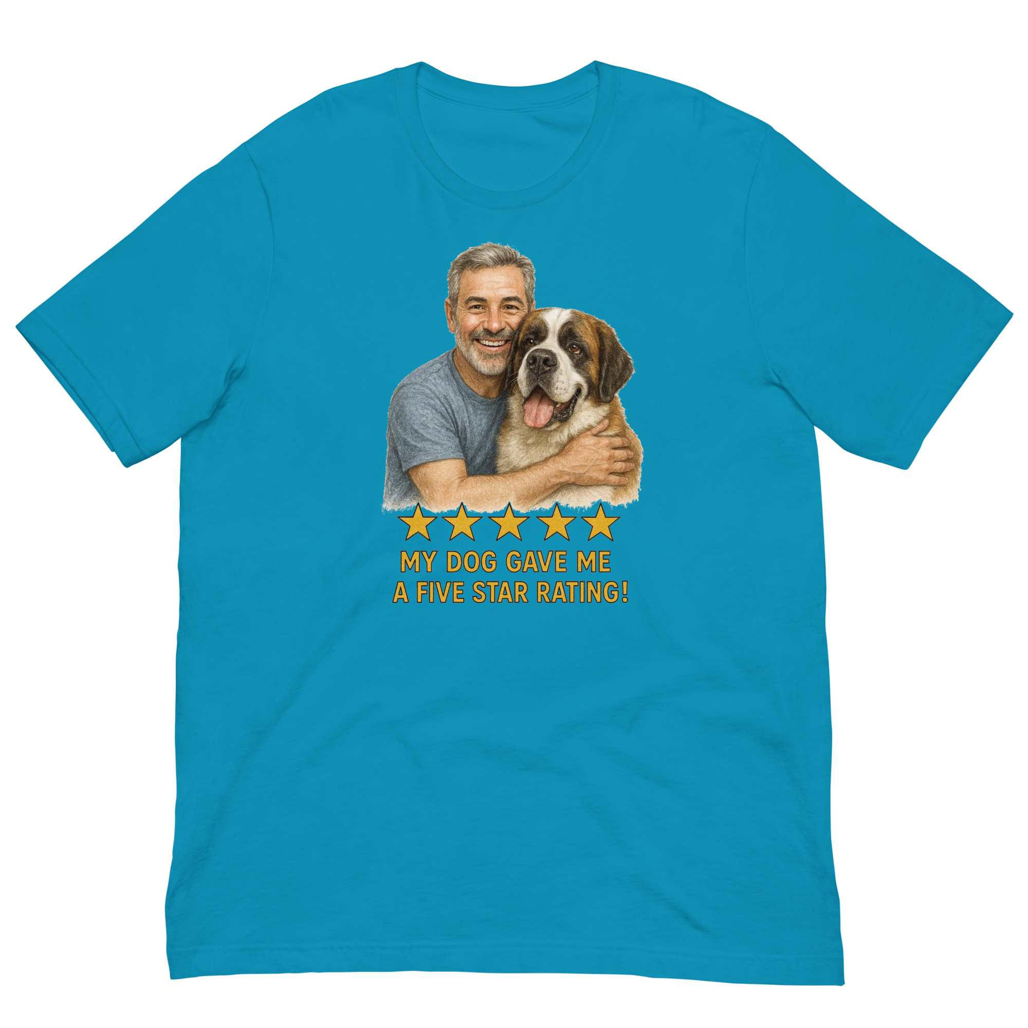 Salt & Pepper Man with Saint Bernard graphic tee.