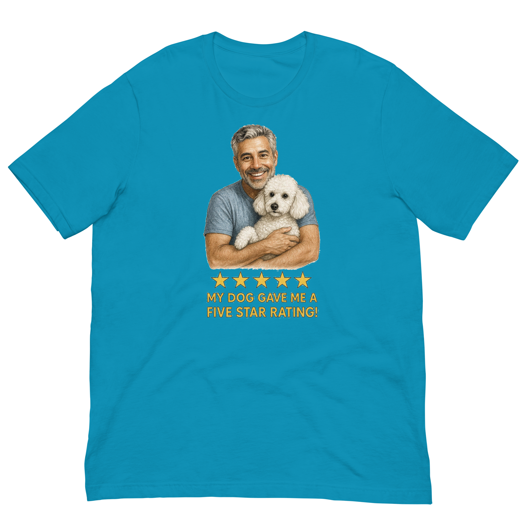 Salt & Pepper Man with White Poodle graphic tee.