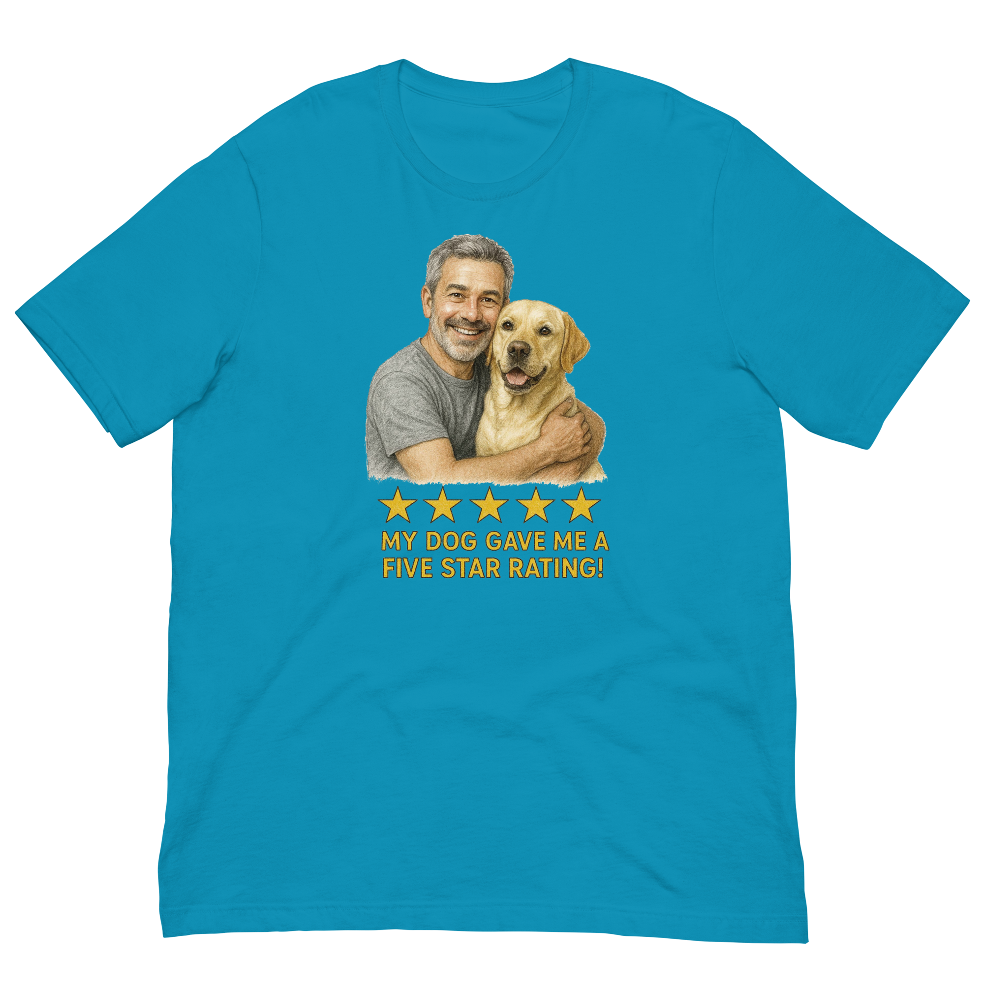 Salt & Pepper Man with Yellow Labrador graphic tee.