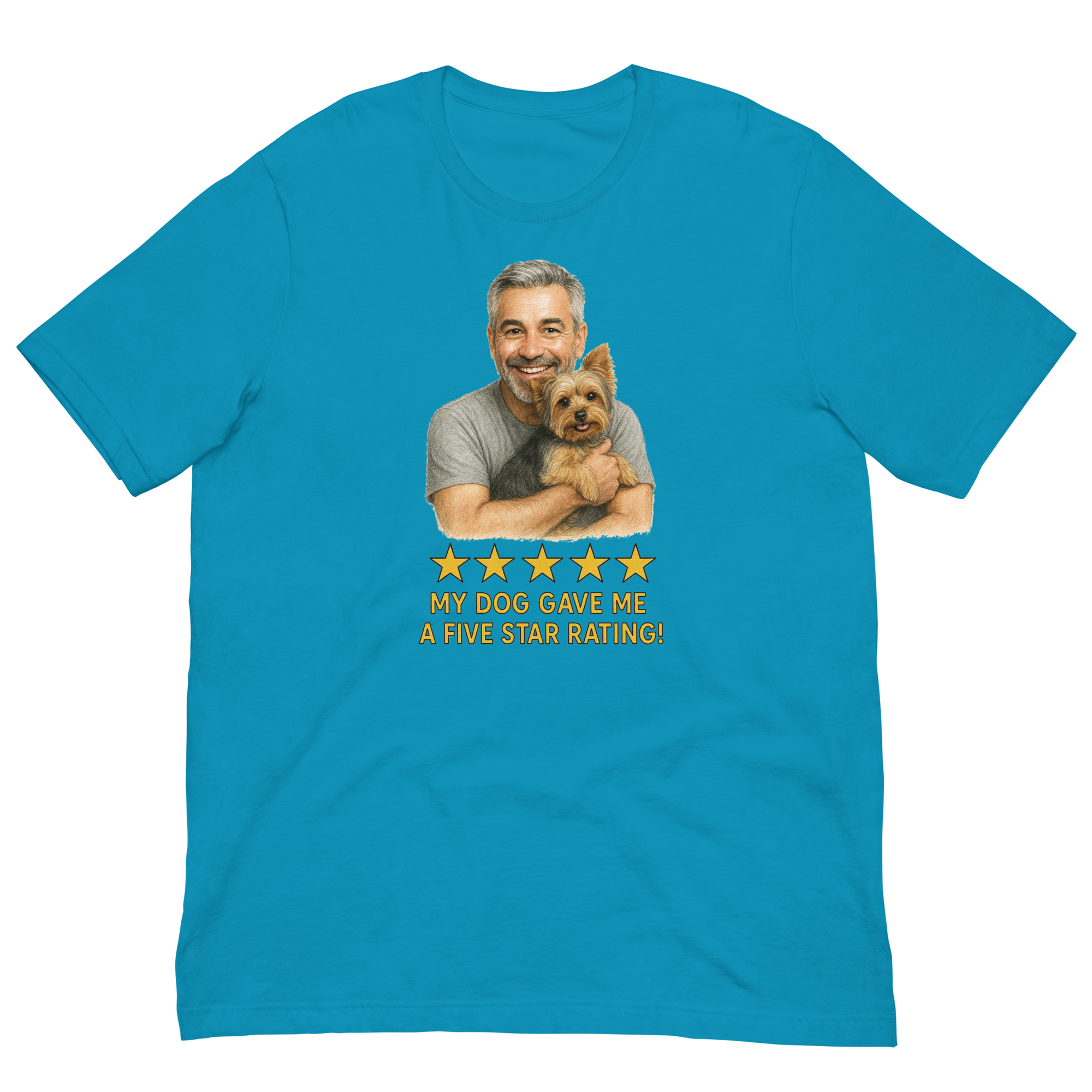 Salt & Pepper Man with Yorkie graphic tee.