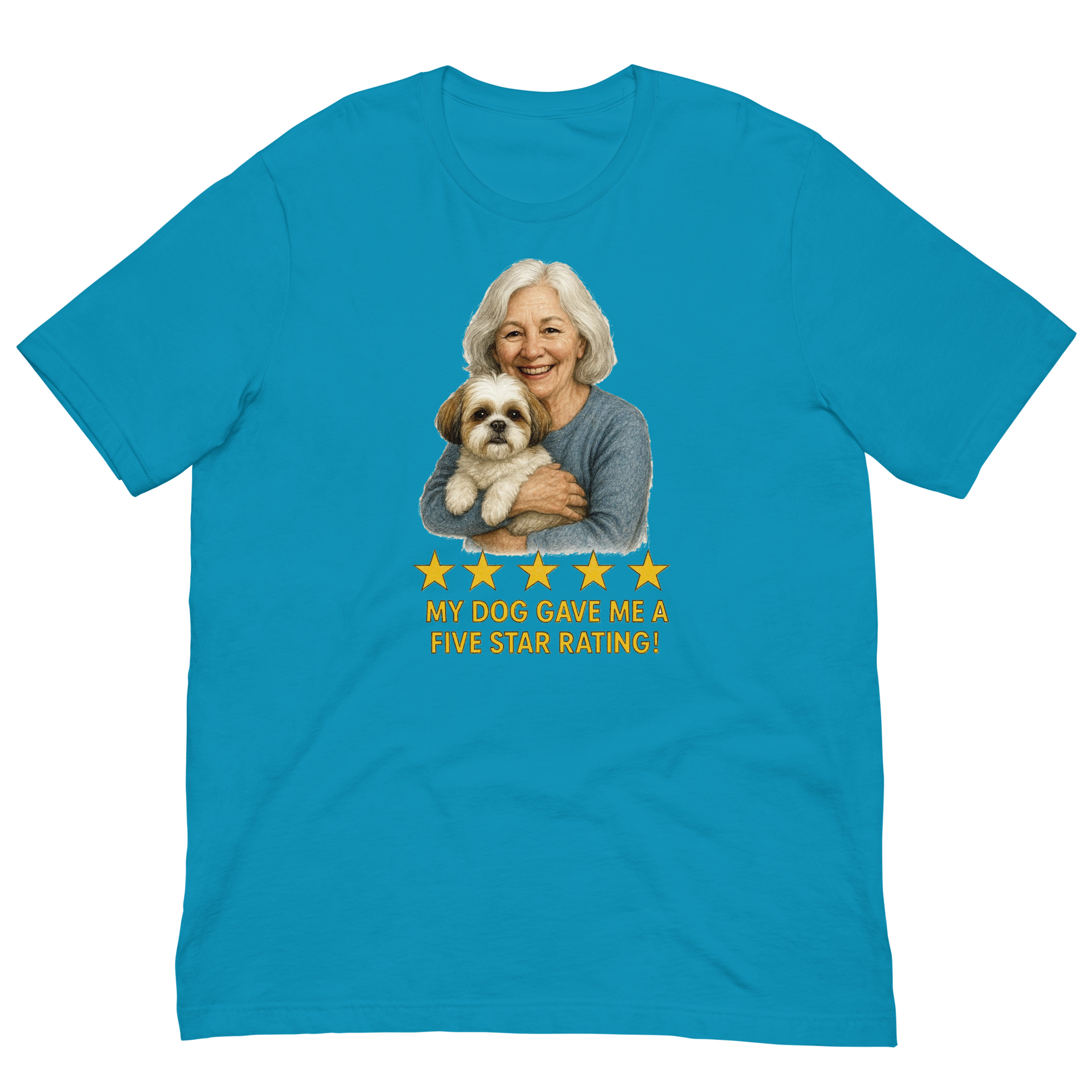 White Hair Woman with Shih Tzu graphic tee.