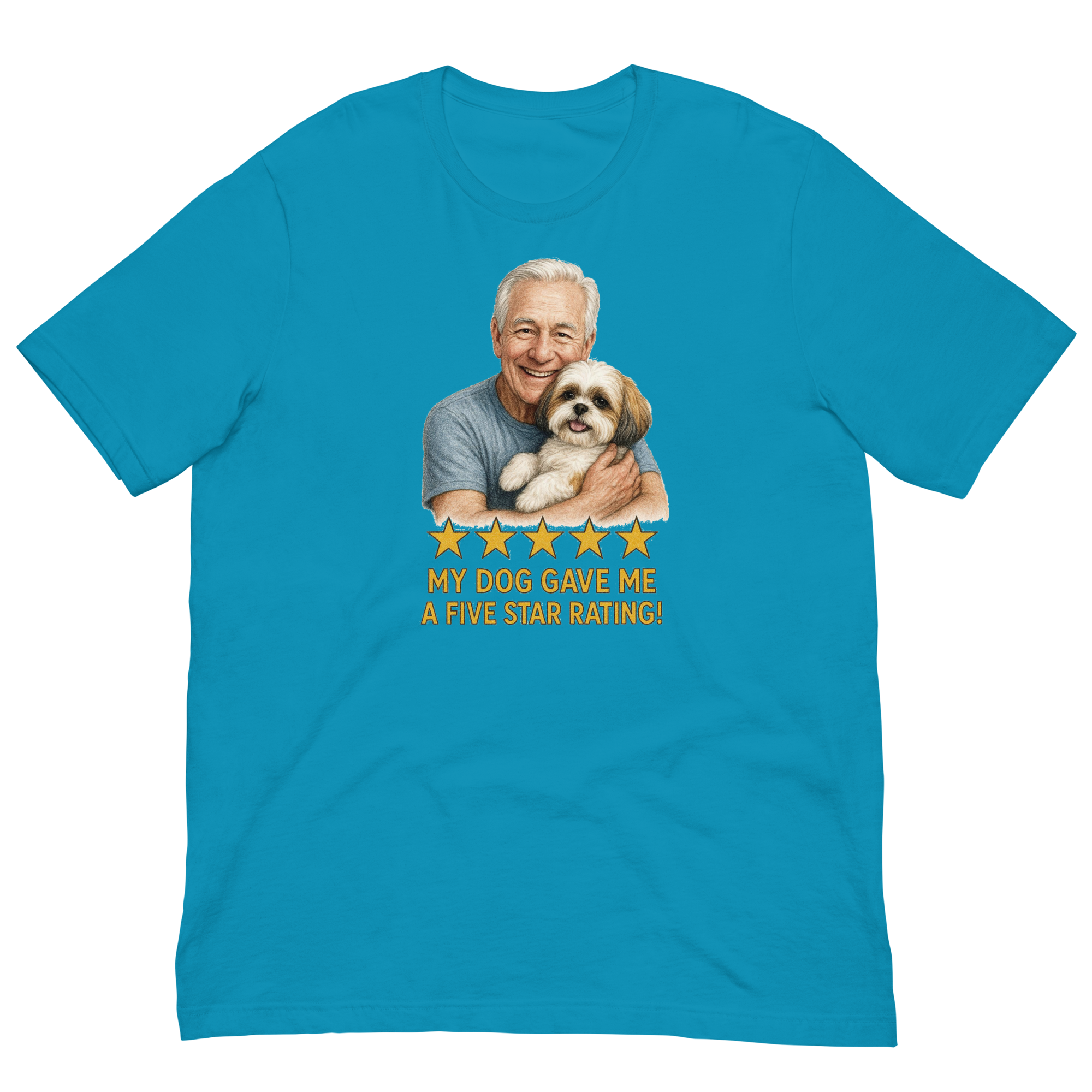 White Hair Man with Shih Tzu graphic tee.