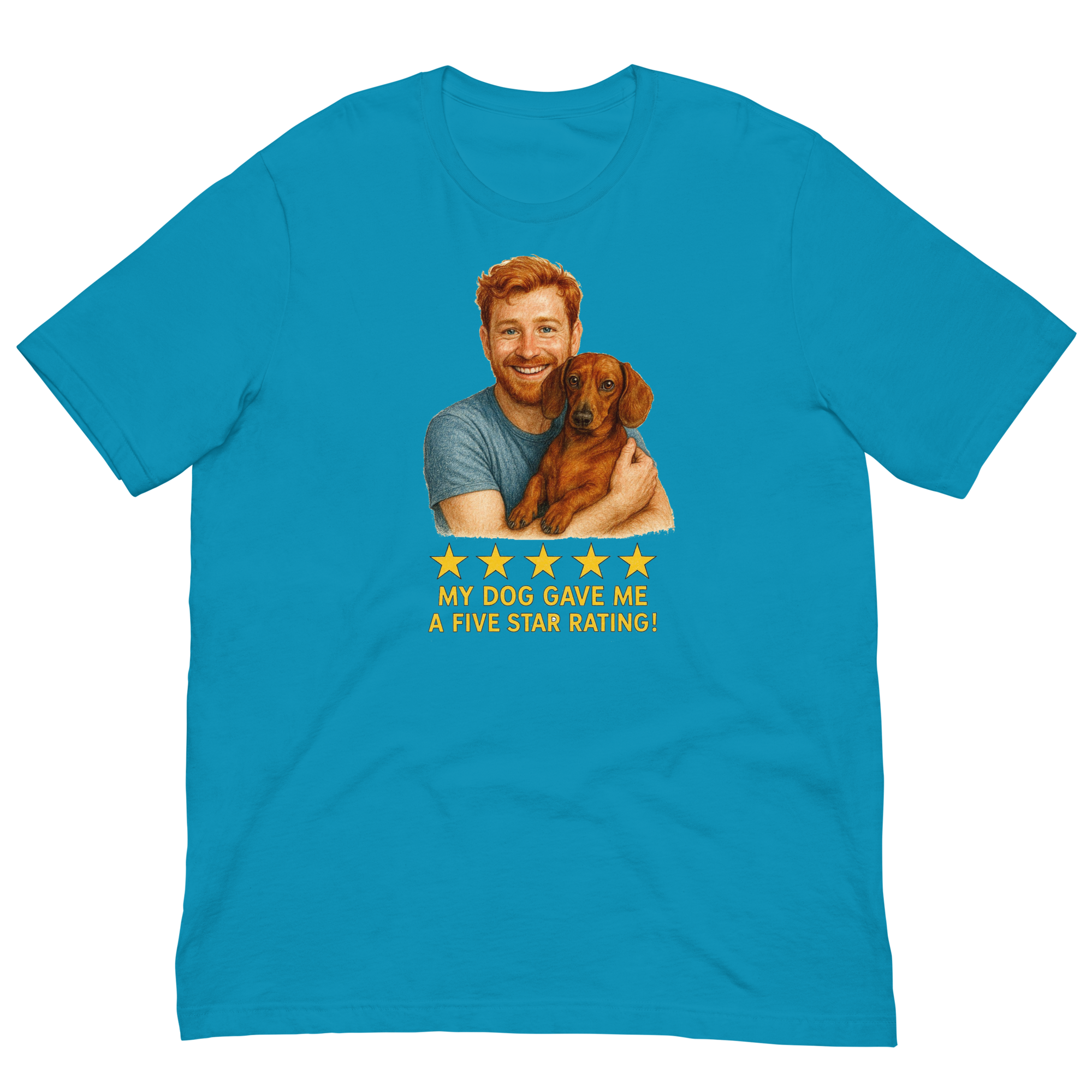 Red Hair Man with Dachshund graphic tee.