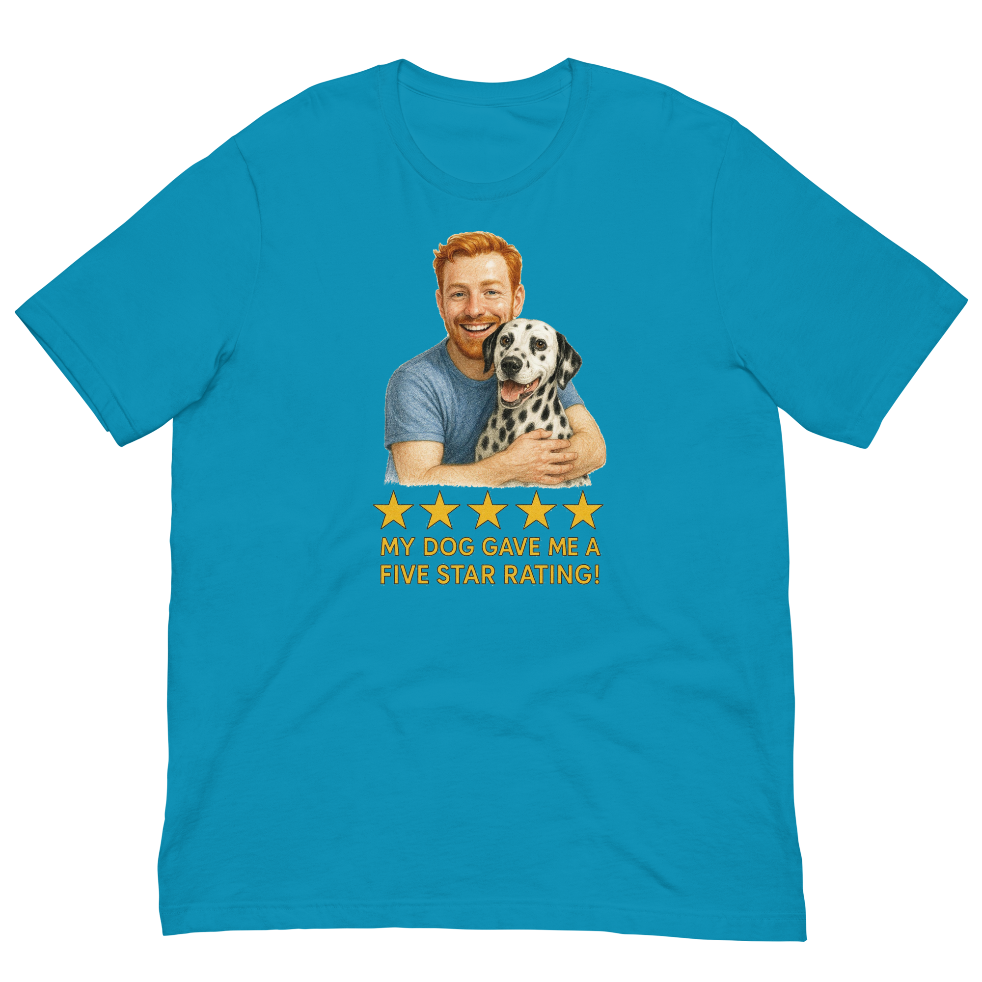 Red Hair Man with Dalmatian graphic tee.
