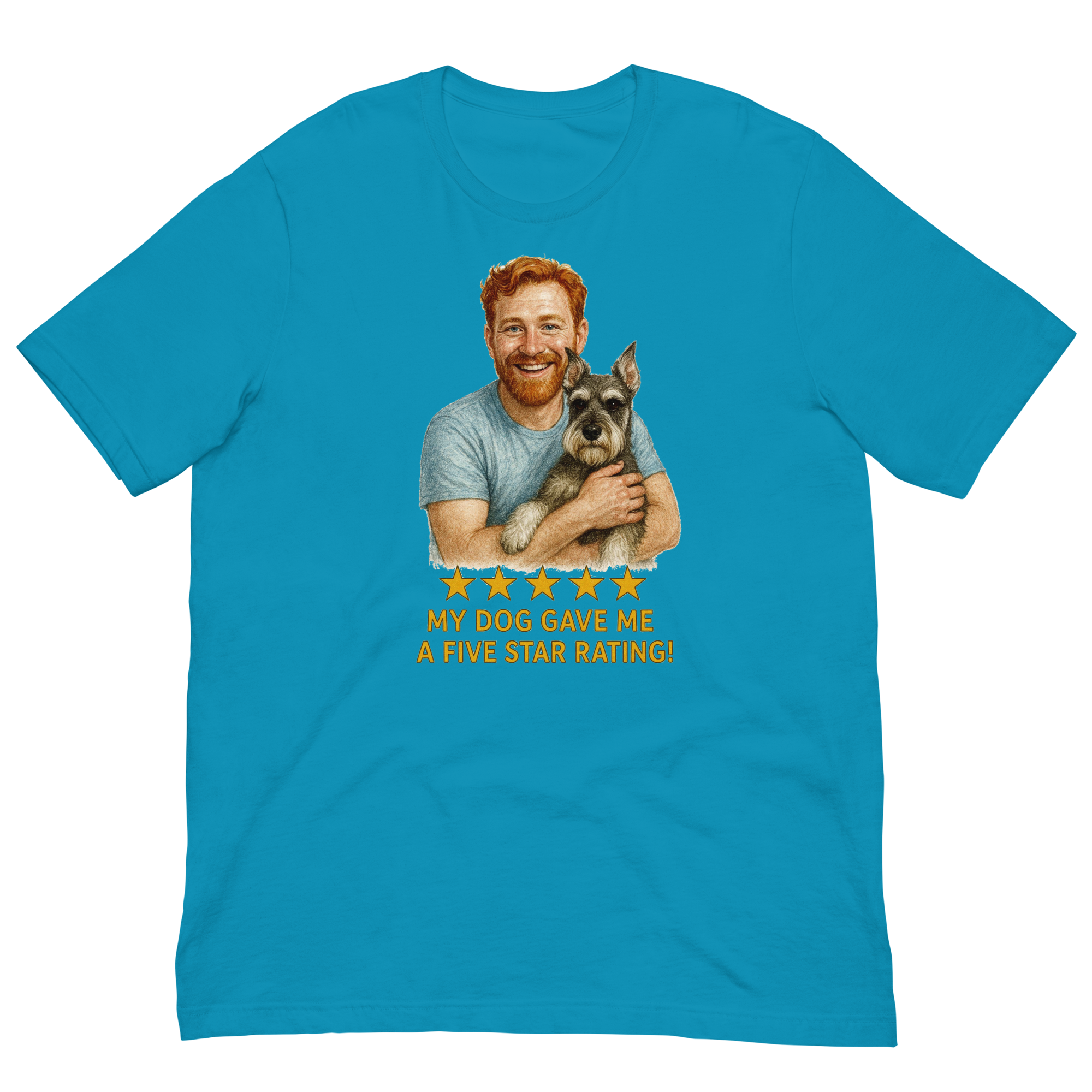 Red Hair Man with Schnauzer graphic tee.
