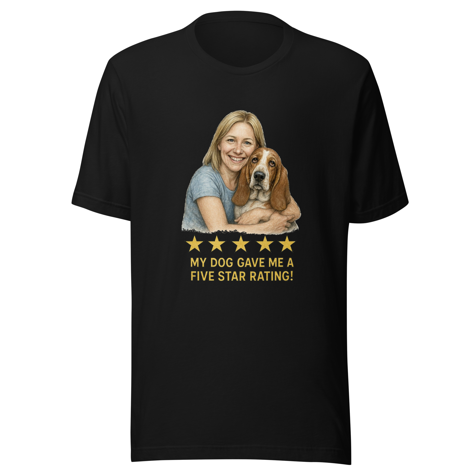Blonde Woman with Basset Hound graphic tee - black