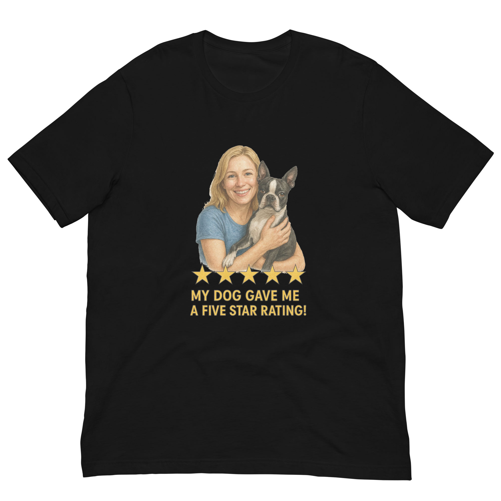 Blonde Woman with Boston Terrier graphic tee - black