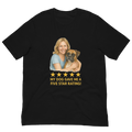 Blonde Woman with Boxer graphic tee - black